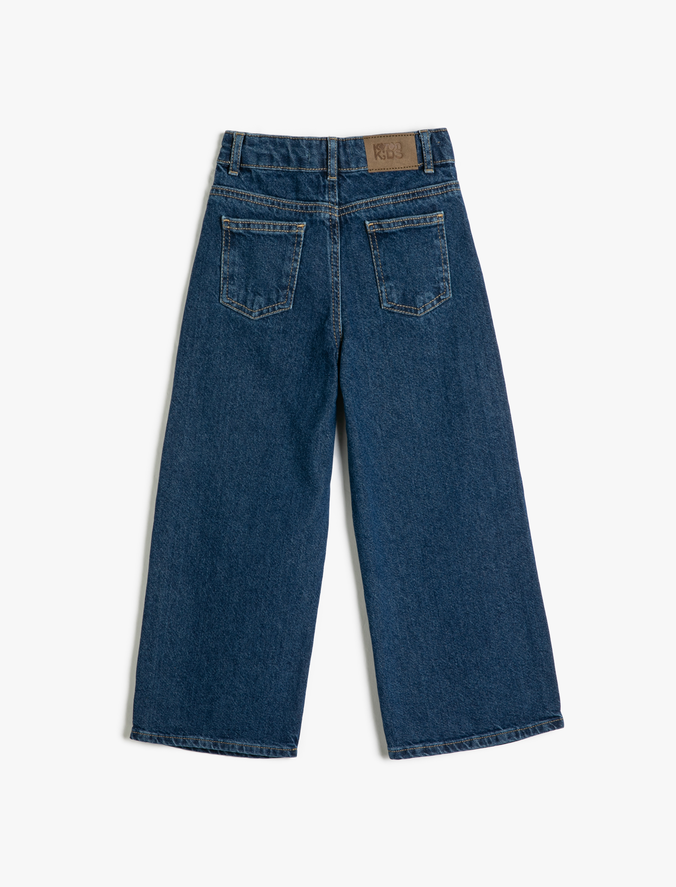  Kız Çocuk Bol Paça Düğme Kapamalı Kot Pantolon - Wide Leg Jean Beli Ayarlanabilir Lastikli