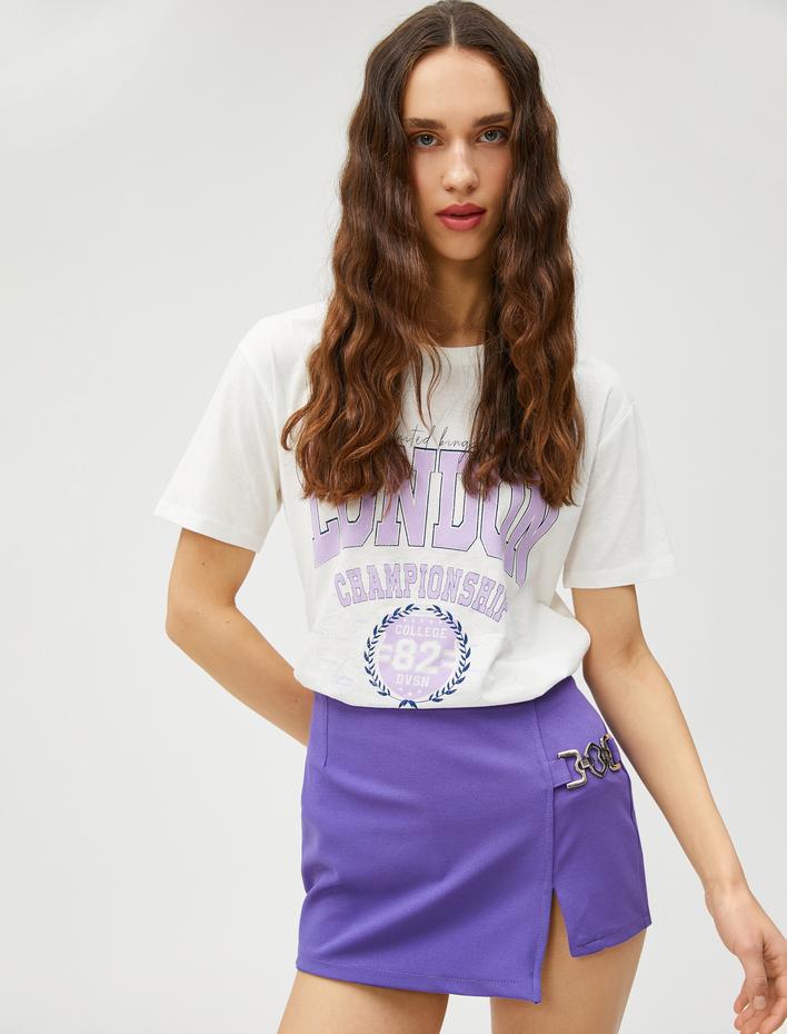  Baskılı Tişört Bisiklet Yaka Kısa Kollu Pamuklu