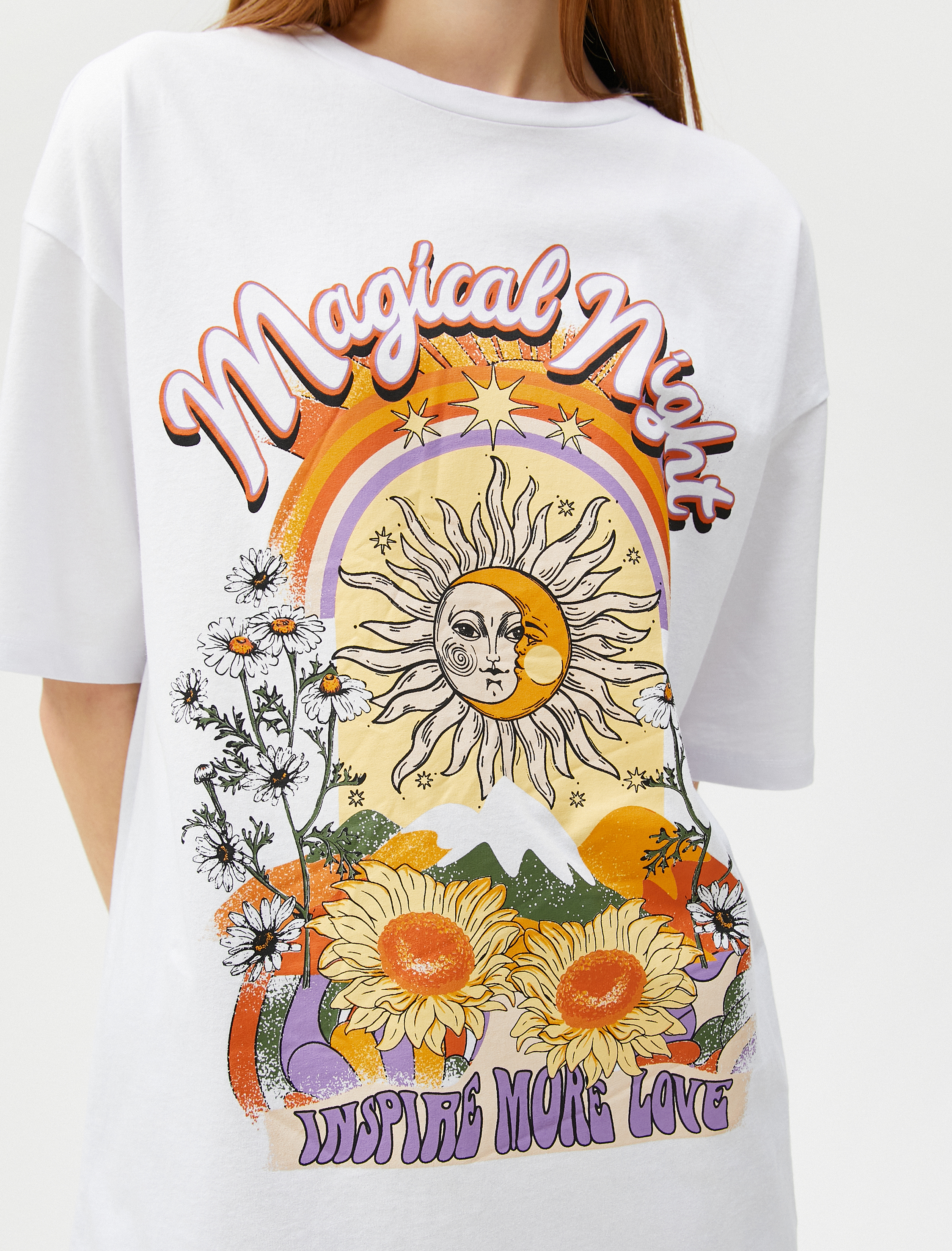   Oversize Tişört Baskılı Bisiklet Yaka Kısa Kollu Pamuklu