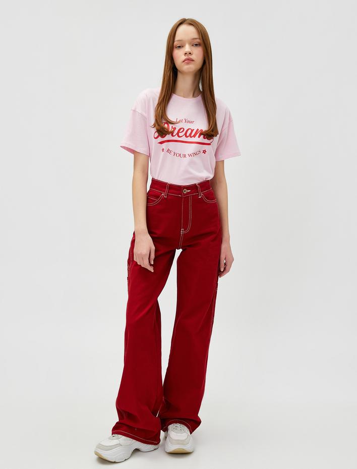  Baskılı Tişört Bisiklet Yaka Kısa Kollu Pamuklu