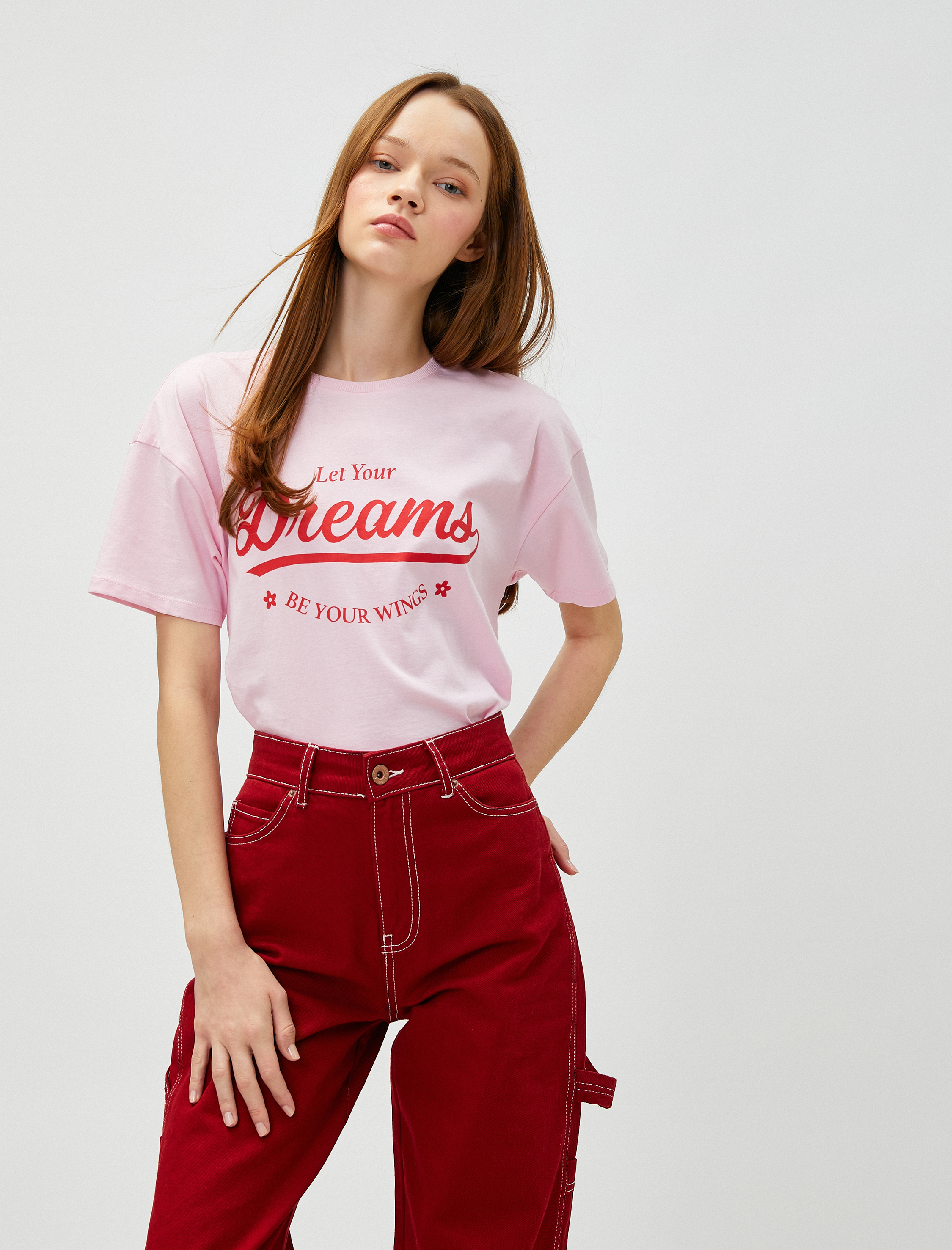   Baskılı Tişört Bisiklet Yaka Kısa Kollu Pamuklu