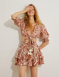 Etnik Baskılı Katlı Mini Etek