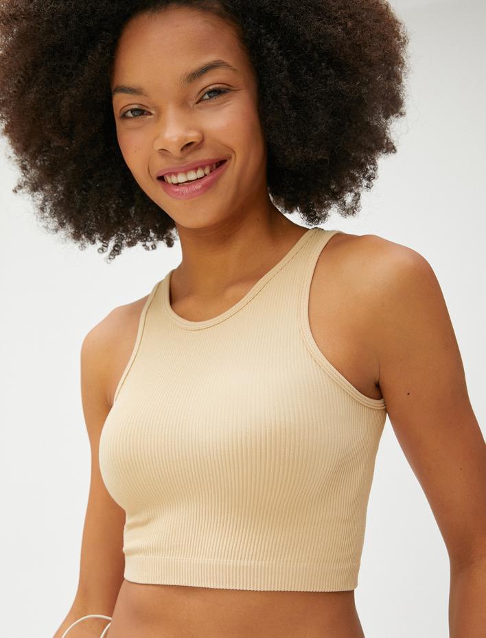  Crop Atlet Fitilli Halter Yaka Kolsuz