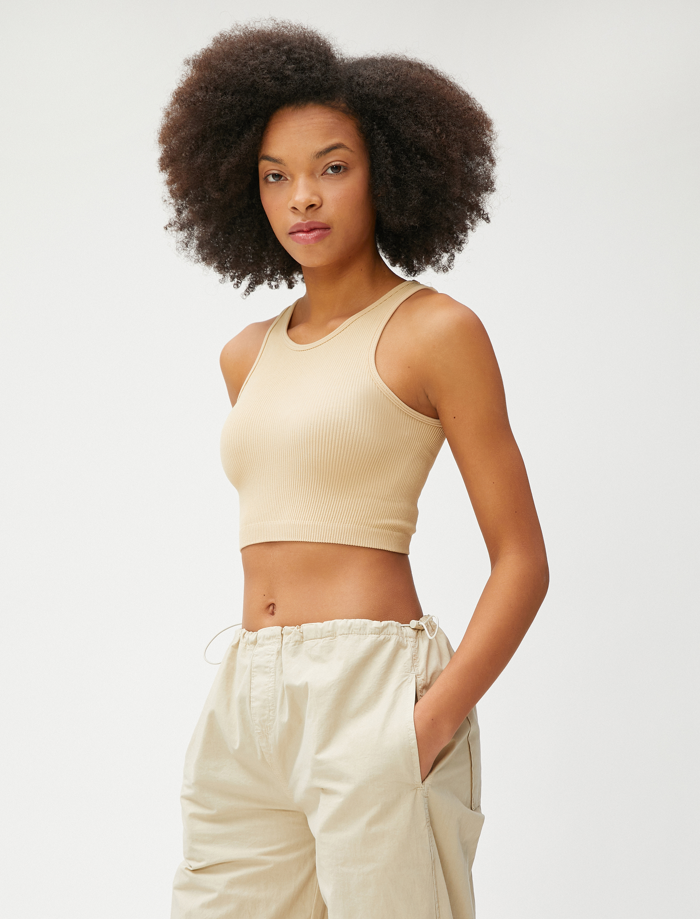   Crop Atlet Fitilli Halter Yaka Kolsuz