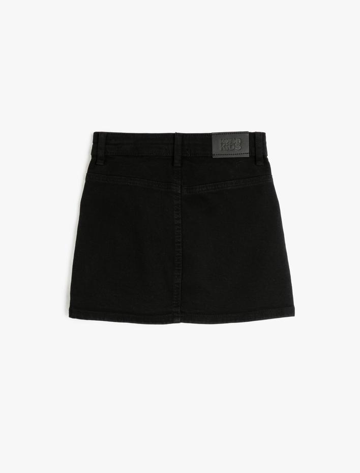 Kız Çocuk Kot Etek Mini Boy Cepli Pamuklu Beli Ayarlanabilir Lastikli