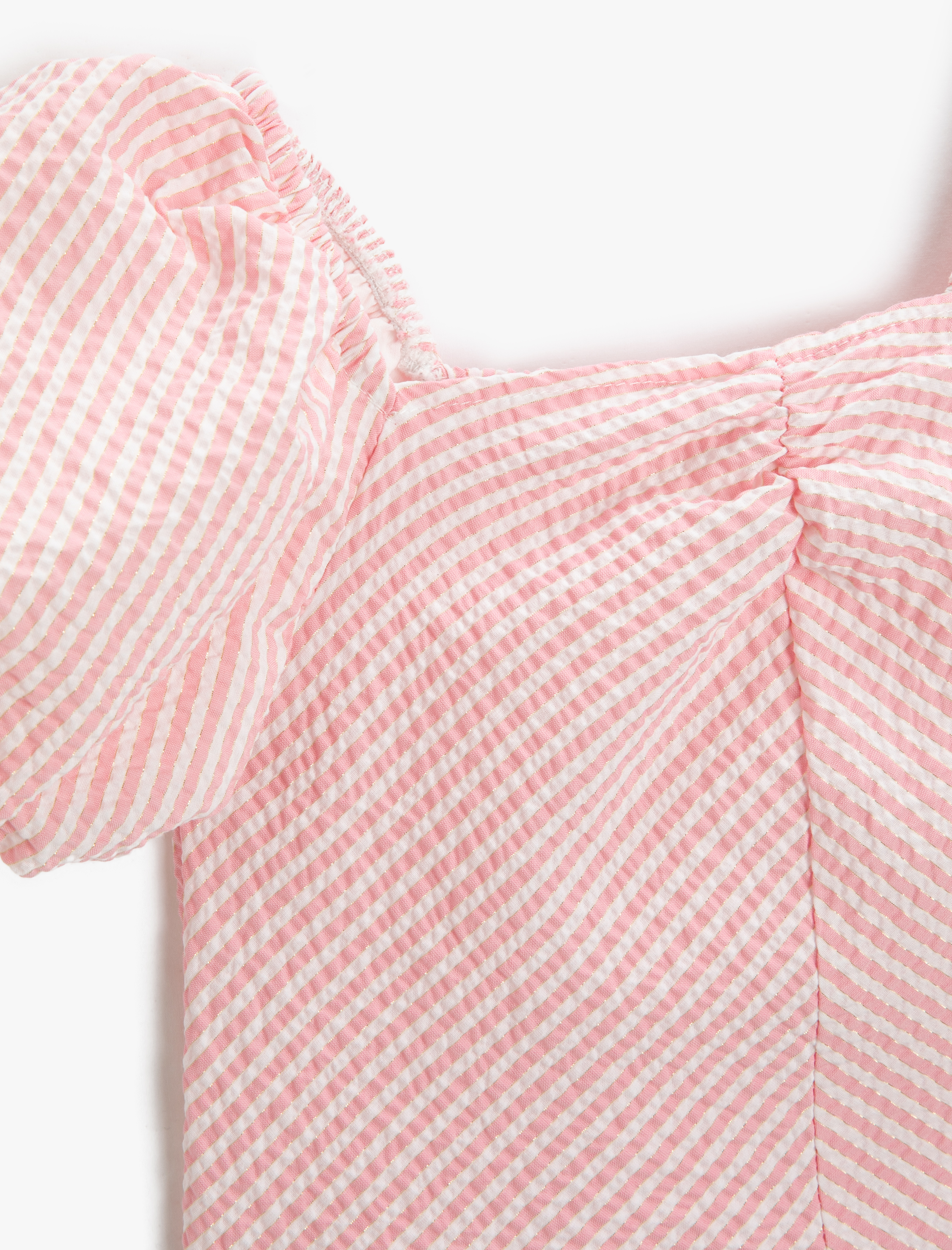  Kız Çocuk Crop Bluz Kısa Balon Kollu Kare Yaka Astarlı