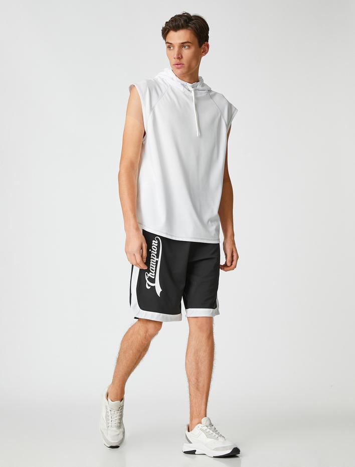  Sporcu Atleti Kapşonlu Dikiş Detaylı Kolsuz