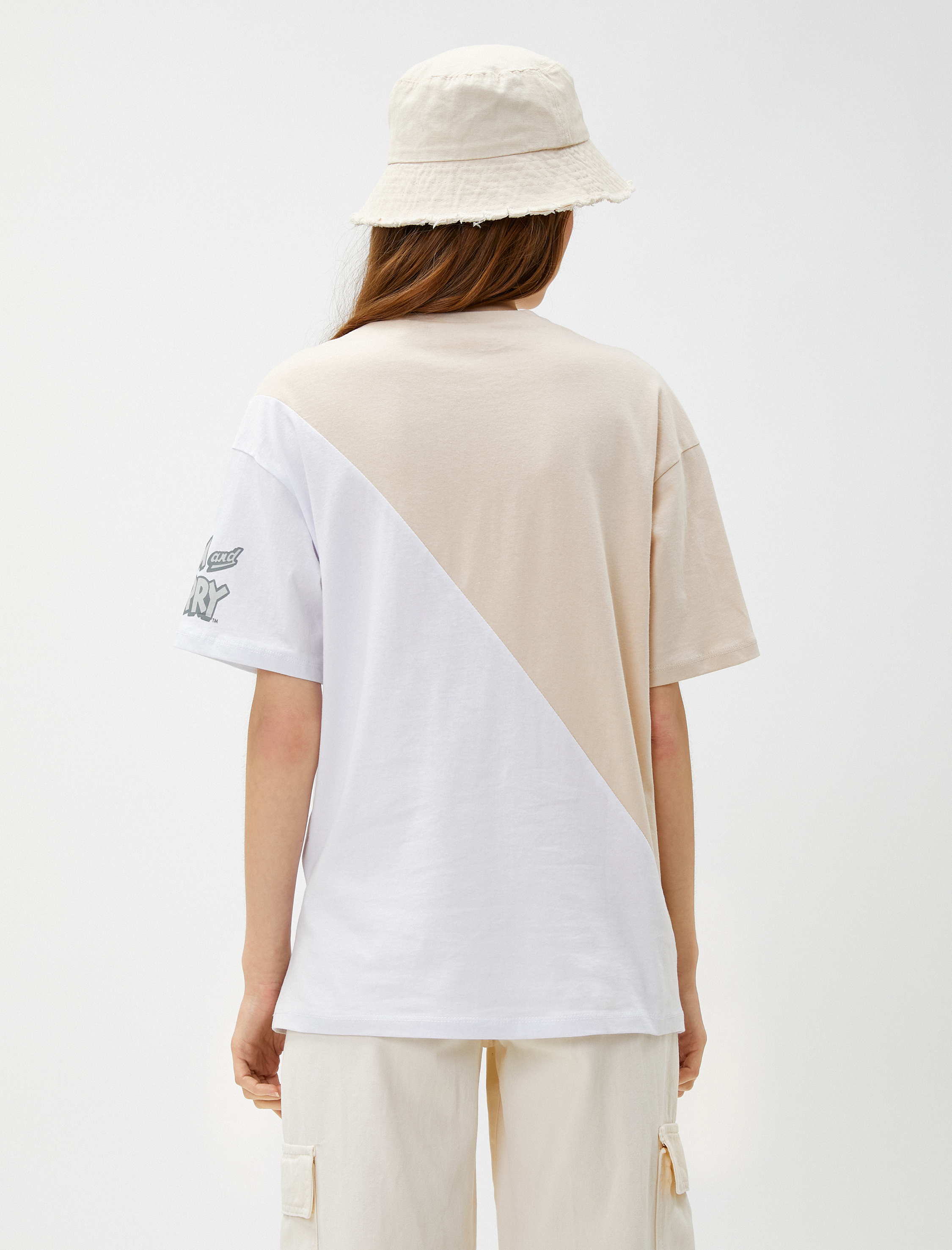 Tom ve Jerry Tişört Baskılı Renk Bloklu Bisiklet Yaka Lisanslı