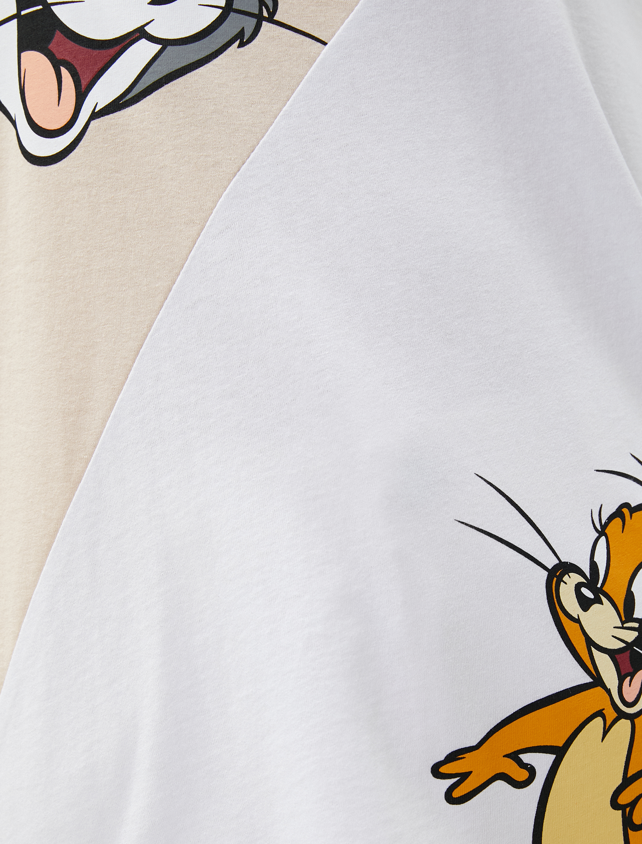 Tom ve Jerry Tişört Baskılı Renk Bloklu Bisiklet Yaka Lisanslı