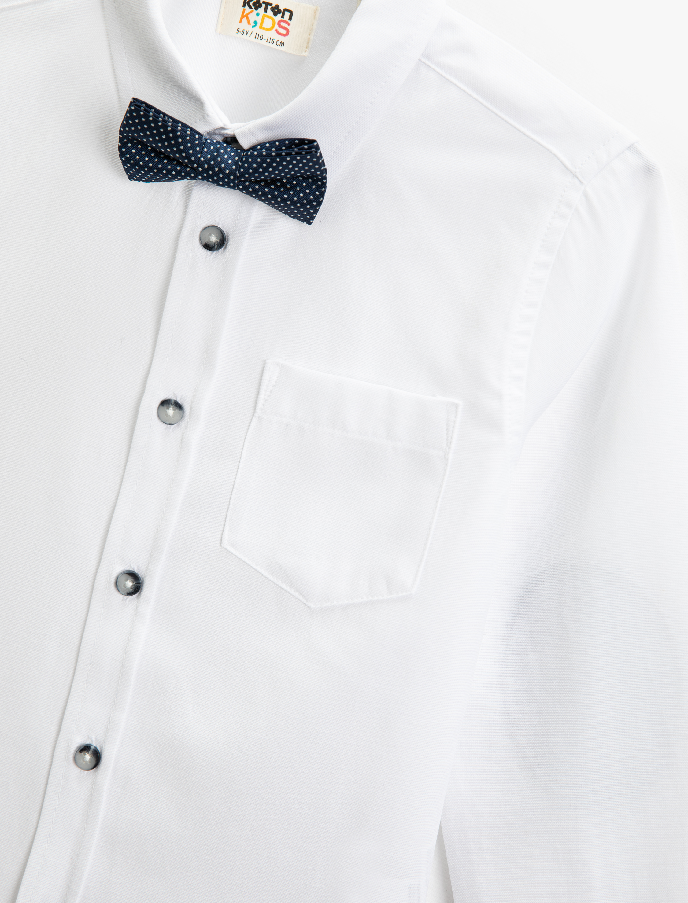 Erkek Çocuk Papyonlu Gömlek Uzun Kollu Dirsekleri Yama Detaylı Tek Cepli