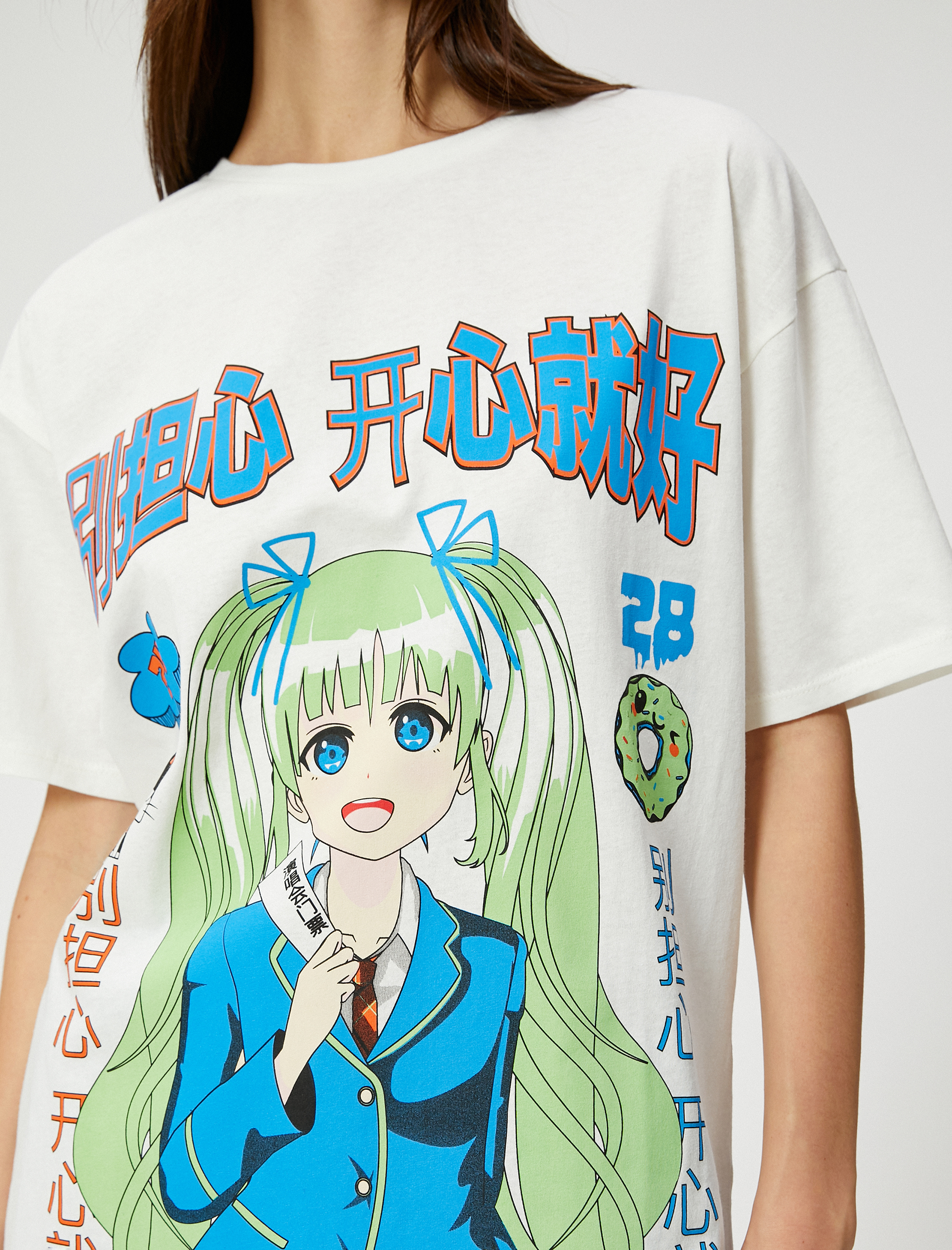   Anime Tişört Oversize Kısa Kollu Bisiklet Yaka Pamuklu