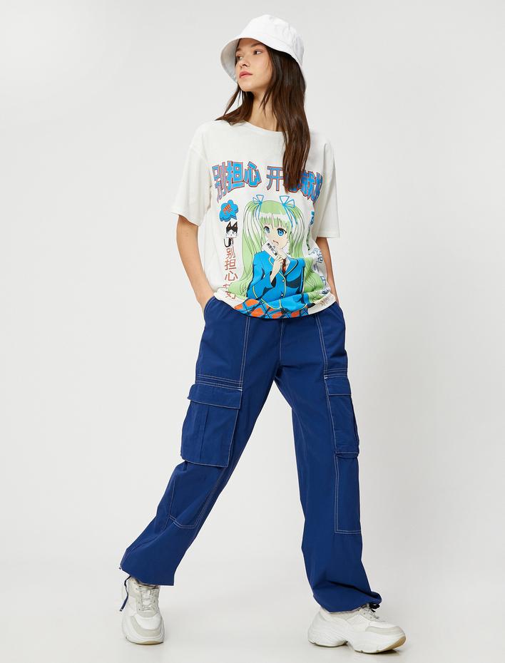  Anime Tişört Oversize Kısa Kollu Bisiklet Yaka Pamuklu