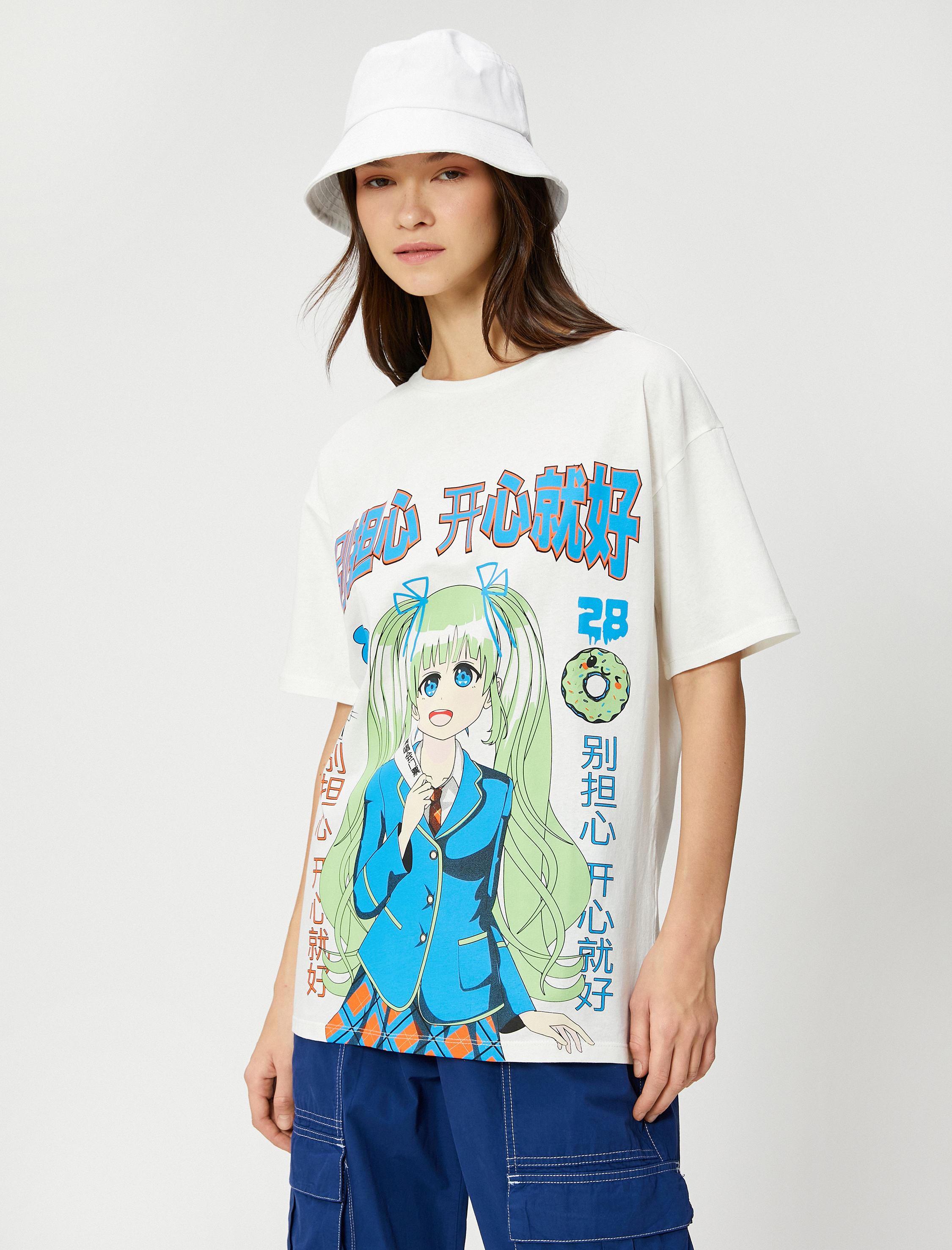   Anime Tişört Oversize Kısa Kollu Bisiklet Yaka Pamuklu