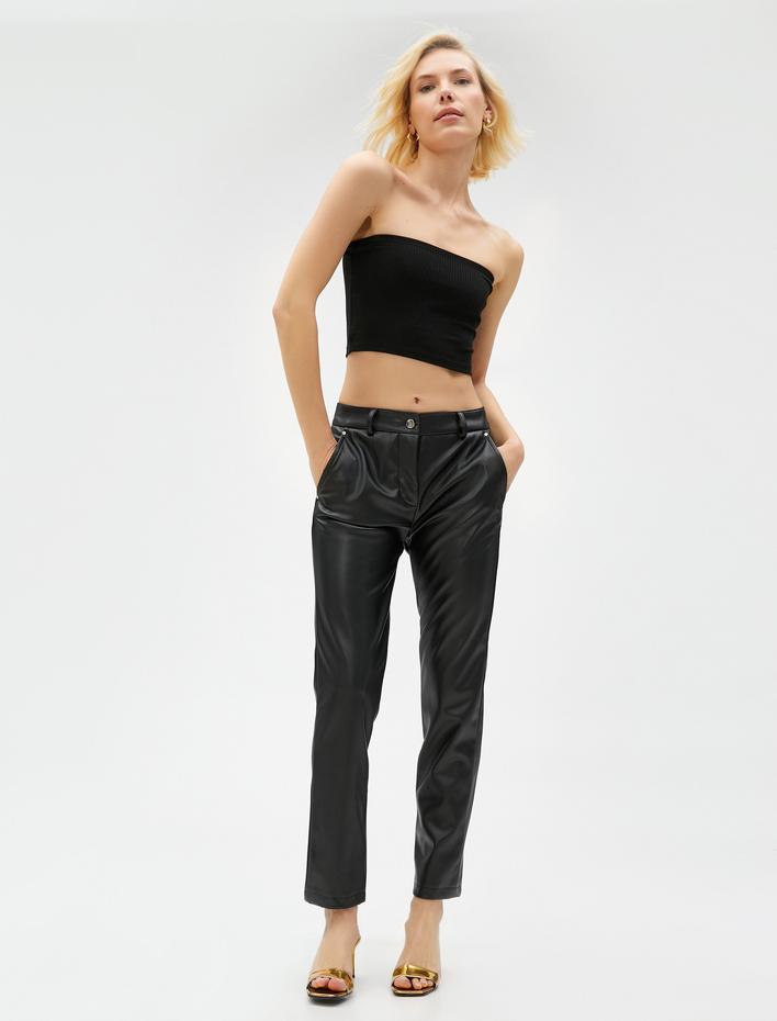  Suni Deri Pantolon Dar Kesim Düz Paça