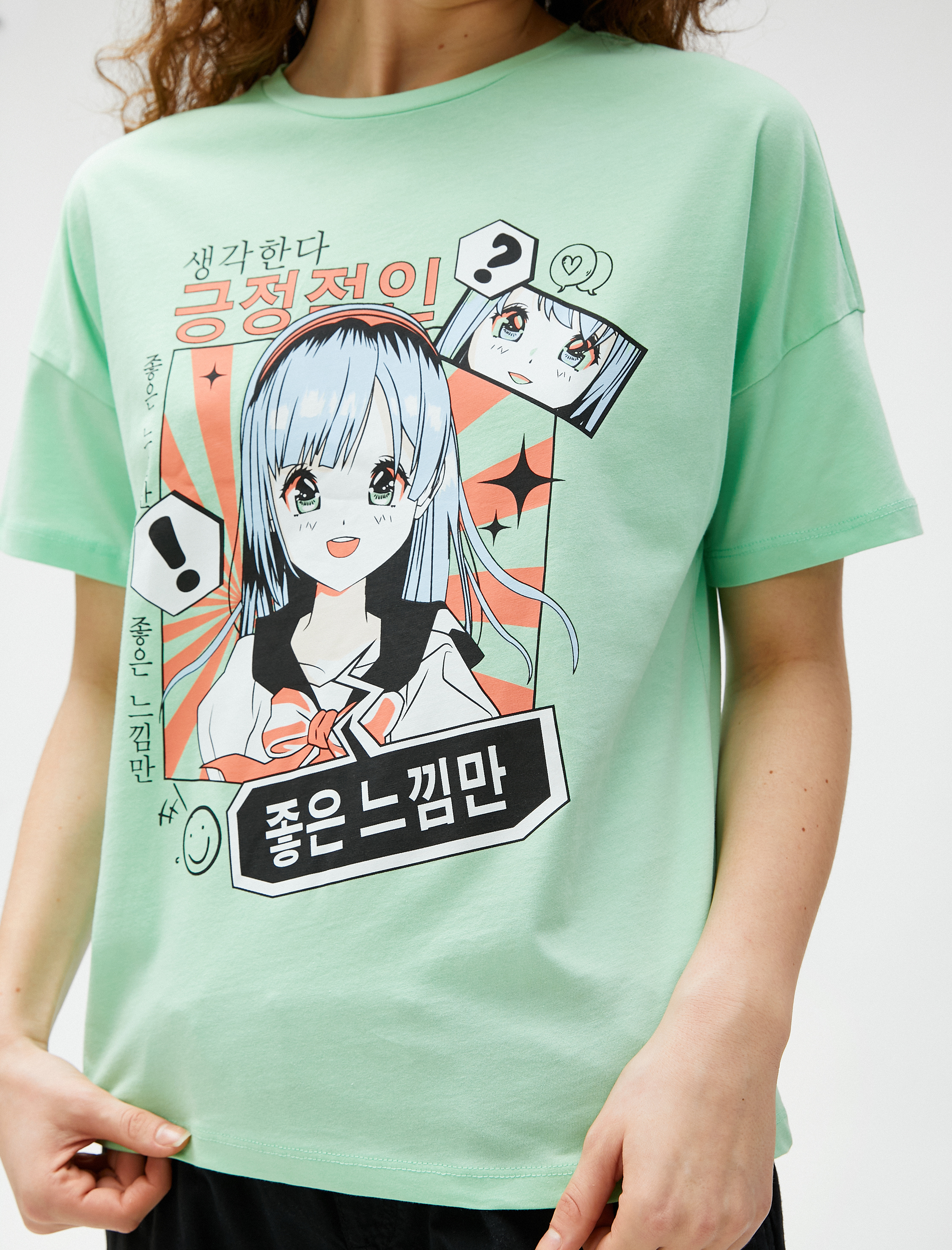   Anime Tişört Baskılı Kısa Kollu Bisiklet Yaka Pamuklu