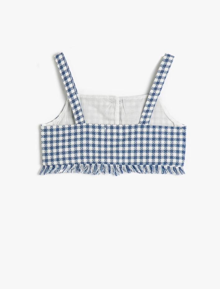 Kız Çocuk Crop Üst Askılı Tüvit Çiçek Düğme Detaylı