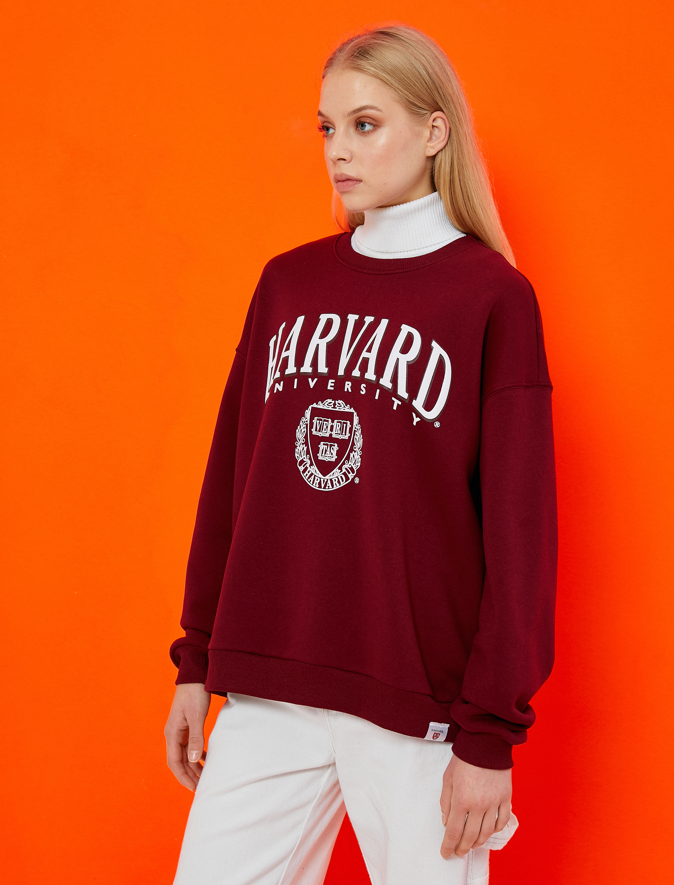   Harvard Lisanslı Sweatshirt Bisiklet Yaka İçi Polarlı