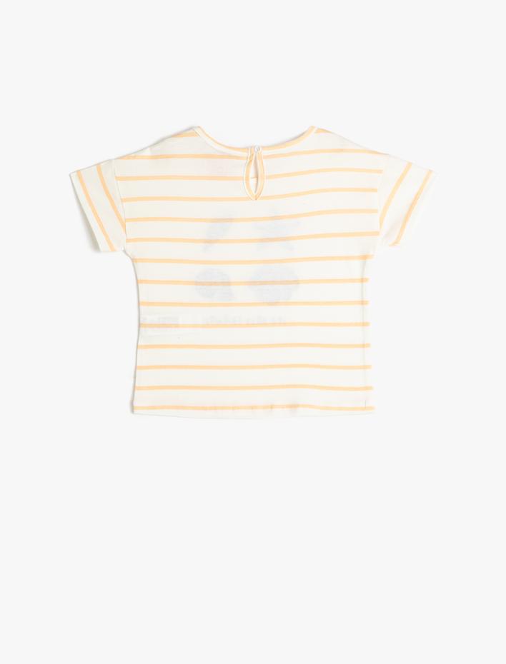 Kız Bebek Tişört Kısa Kollu Yuvarlak Yaka Deniz Kabuğu Baskılı Pamuklu