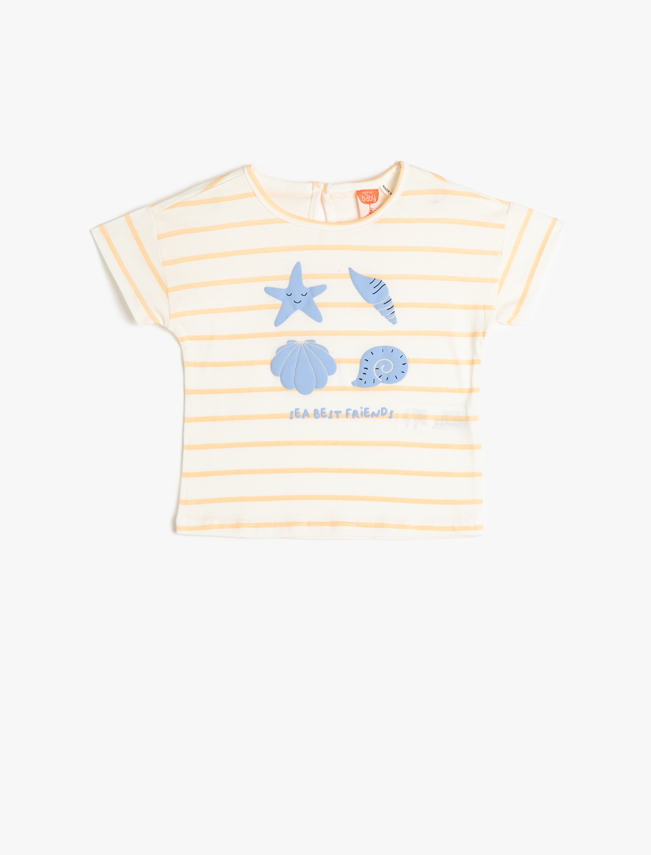  Kız Bebek Tişört Kısa Kollu Yuvarlak Yaka Deniz Kabuğu Baskılı Pamuklu