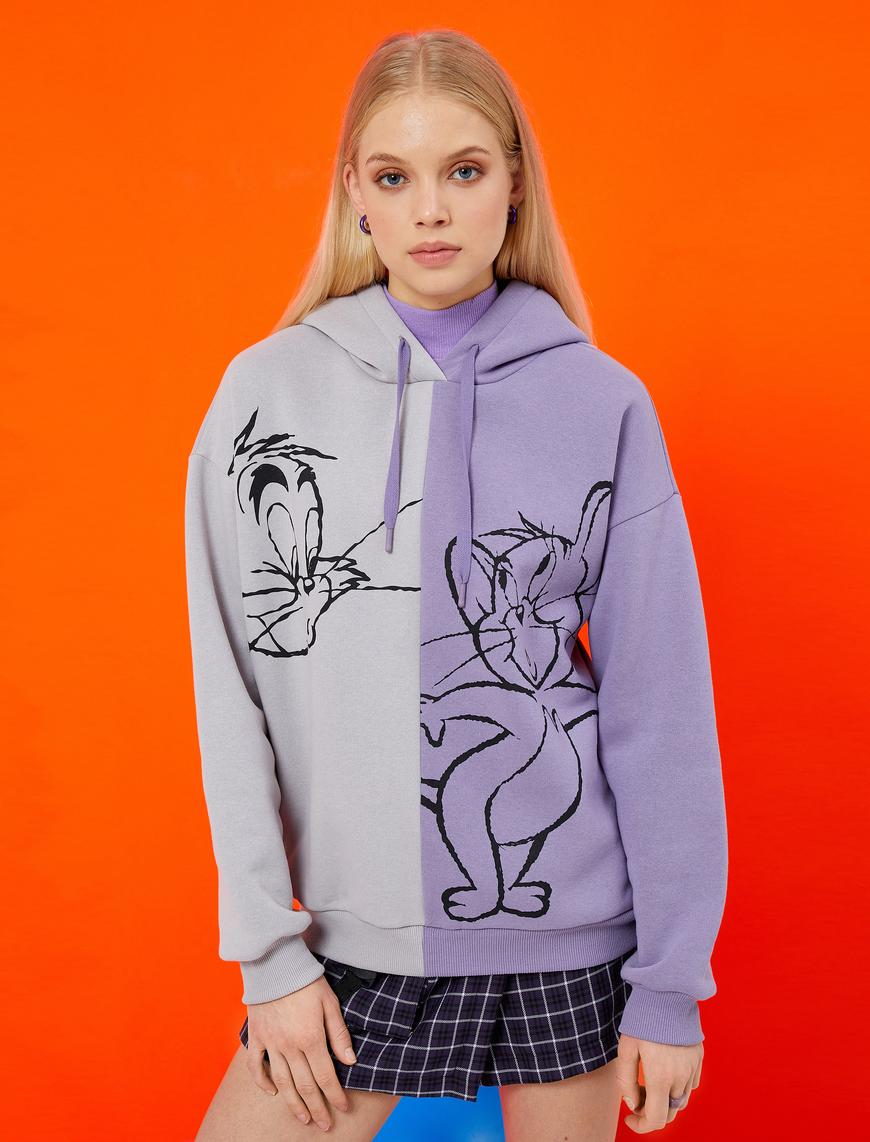   Tom ve Jerry Lisanslı Sweatshirt Kapüşonlu İçi Polarlı
