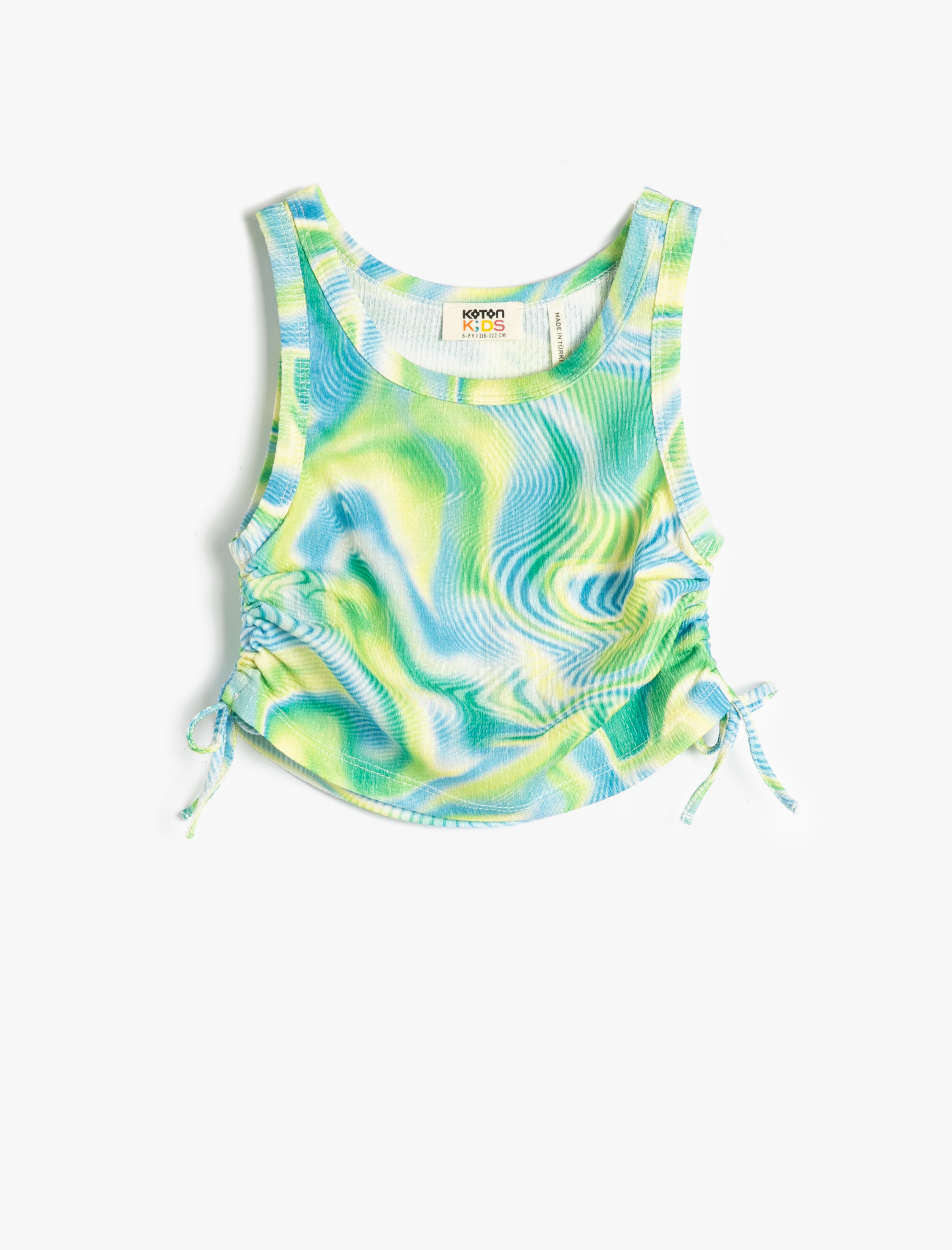  Kız Çocuk Crop Üst Kolsuz Yuvarlak Yaka Yanları Bağlamalı