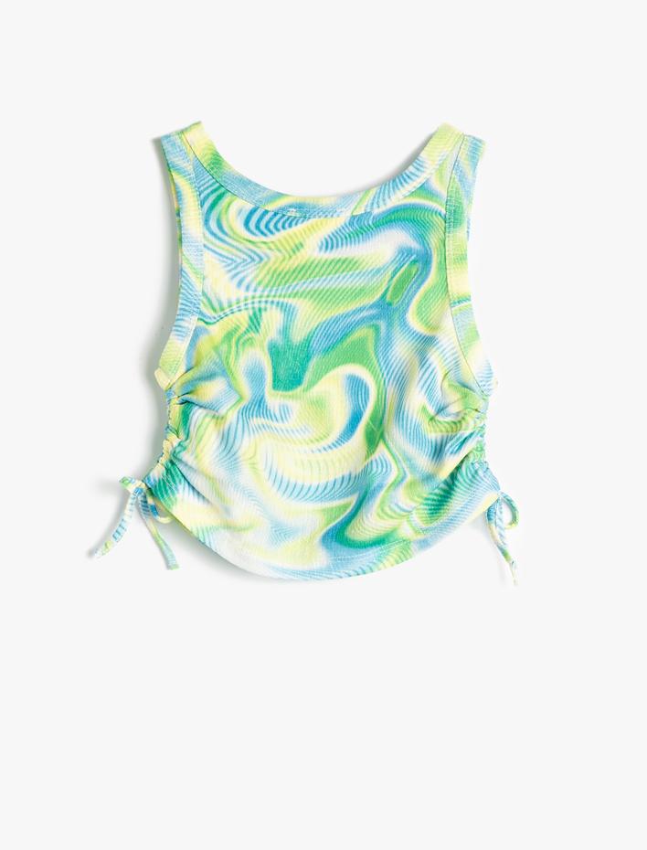 Kız Çocuk Crop Üst Kolsuz Yuvarlak Yaka Yanları Bağlamalı