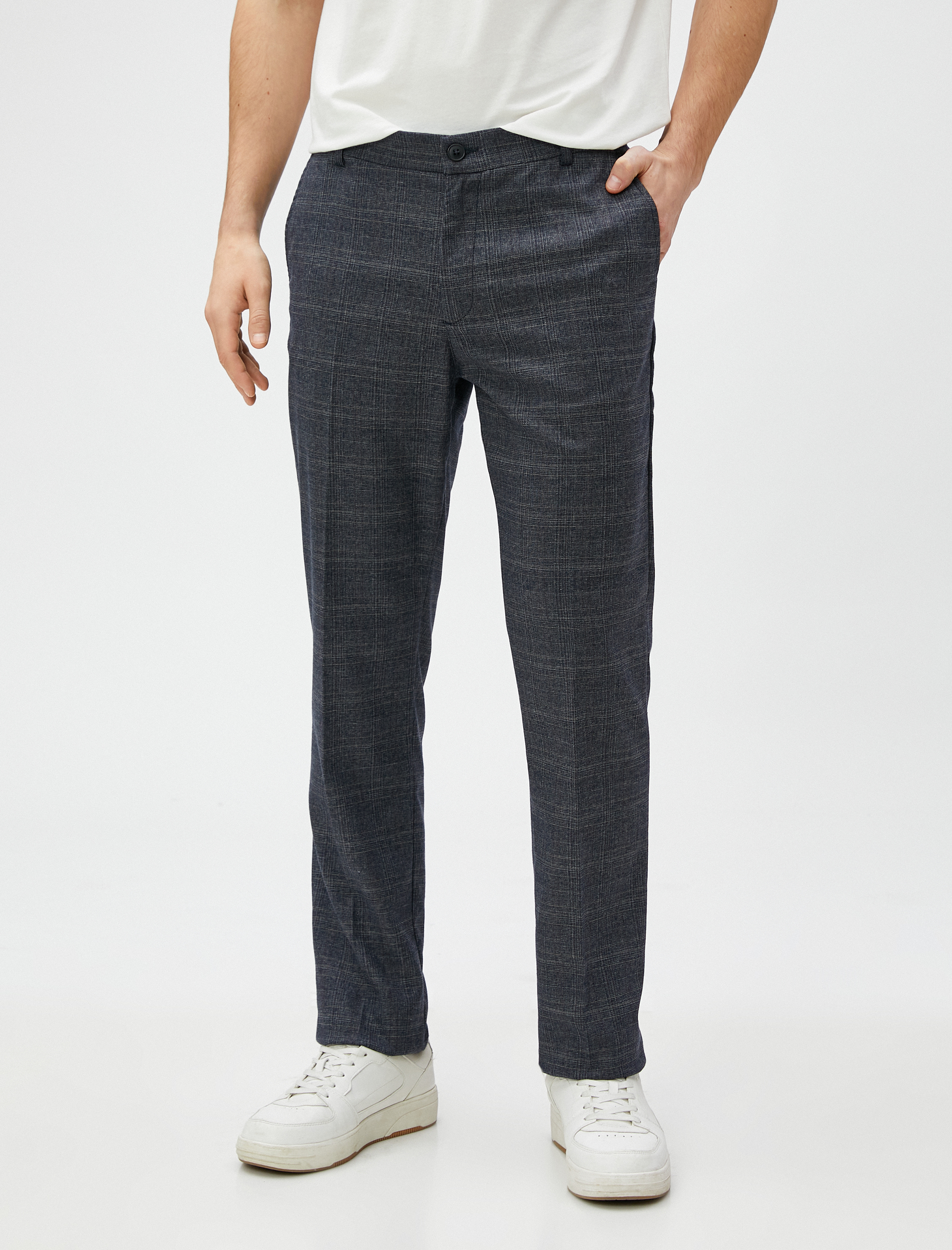   Kareli Pantolon Düğme Detaylı Cepli