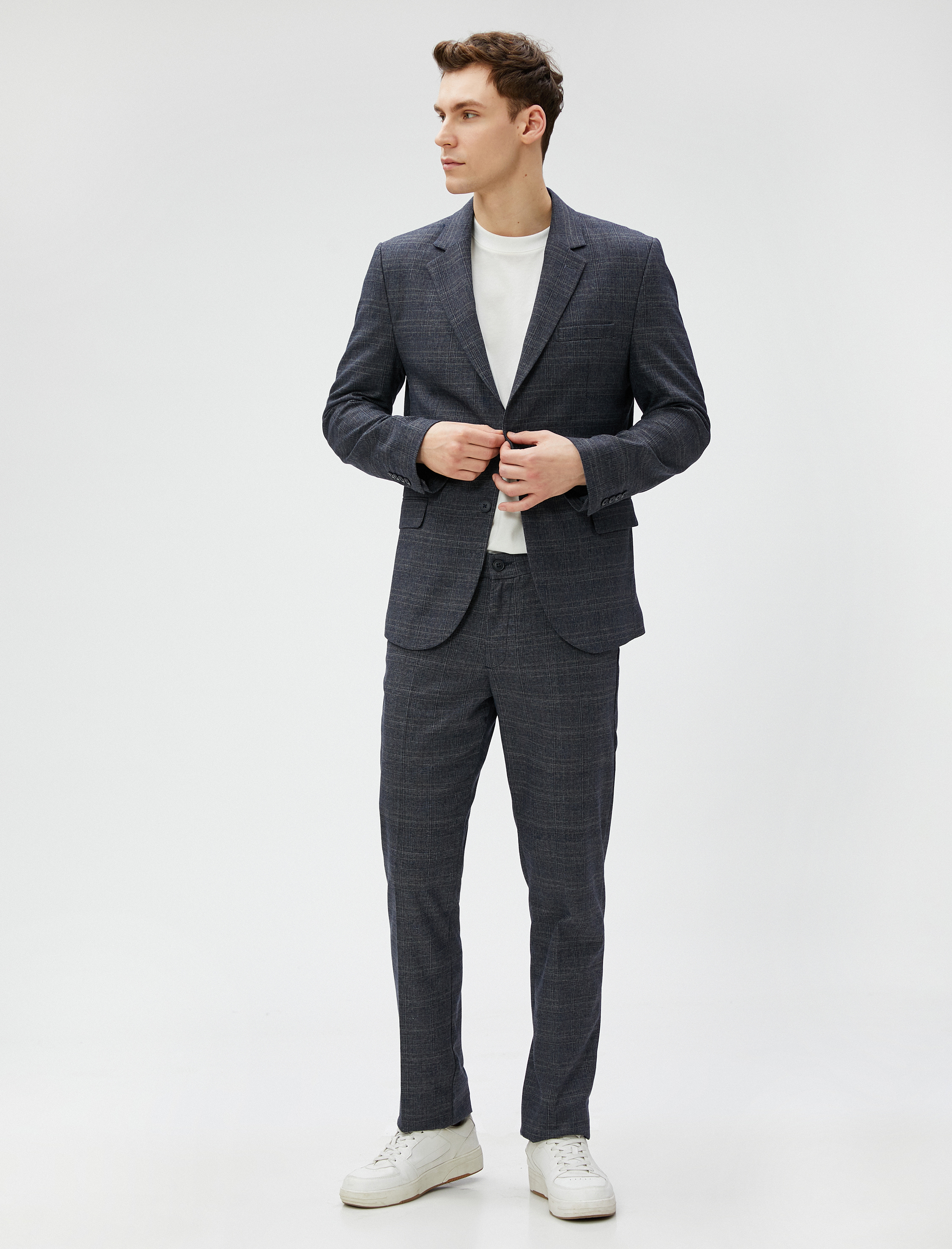   Kareli Pantolon Düğme Detaylı Cepli