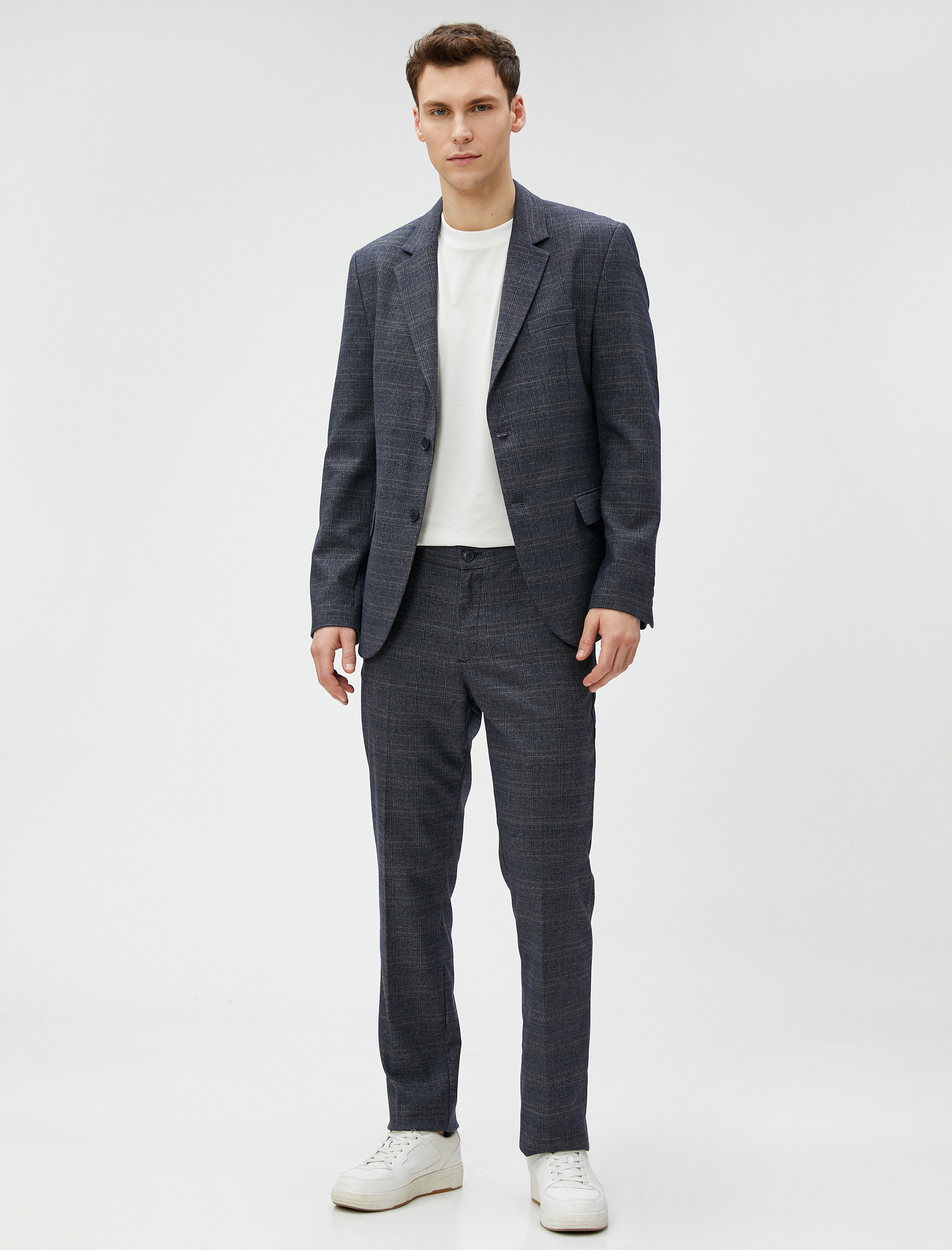   Kareli Pantolon Düğme Detaylı Cepli