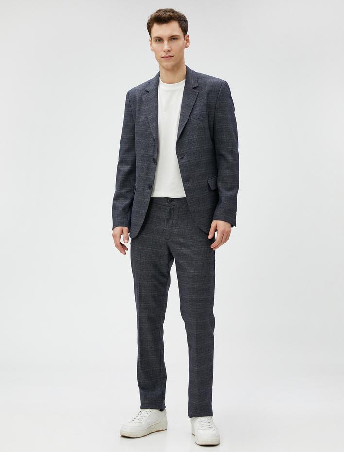  Kareli Pantolon Düğme Detaylı Cepli