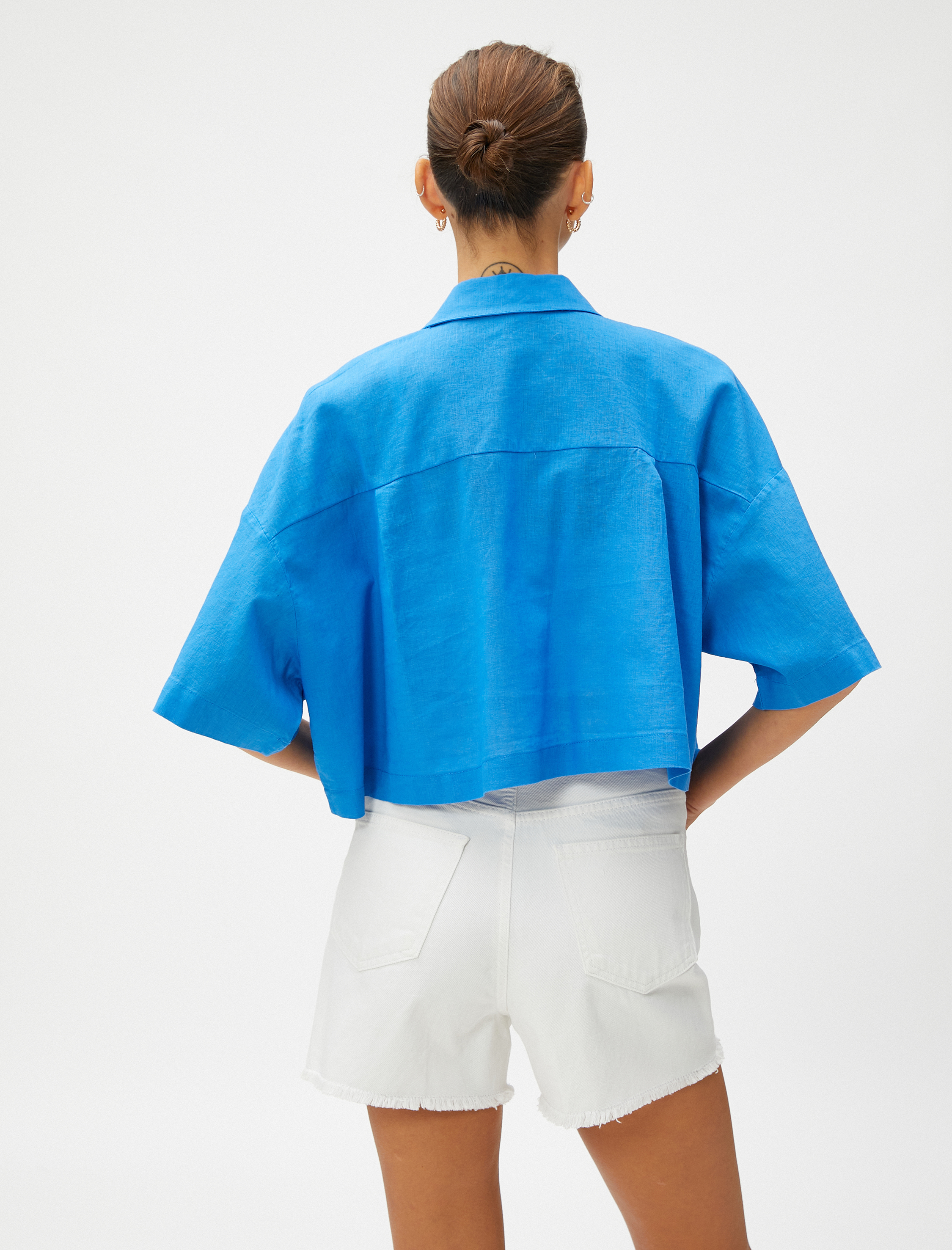   Keten Karışımlı Crop Oversize Gömlek