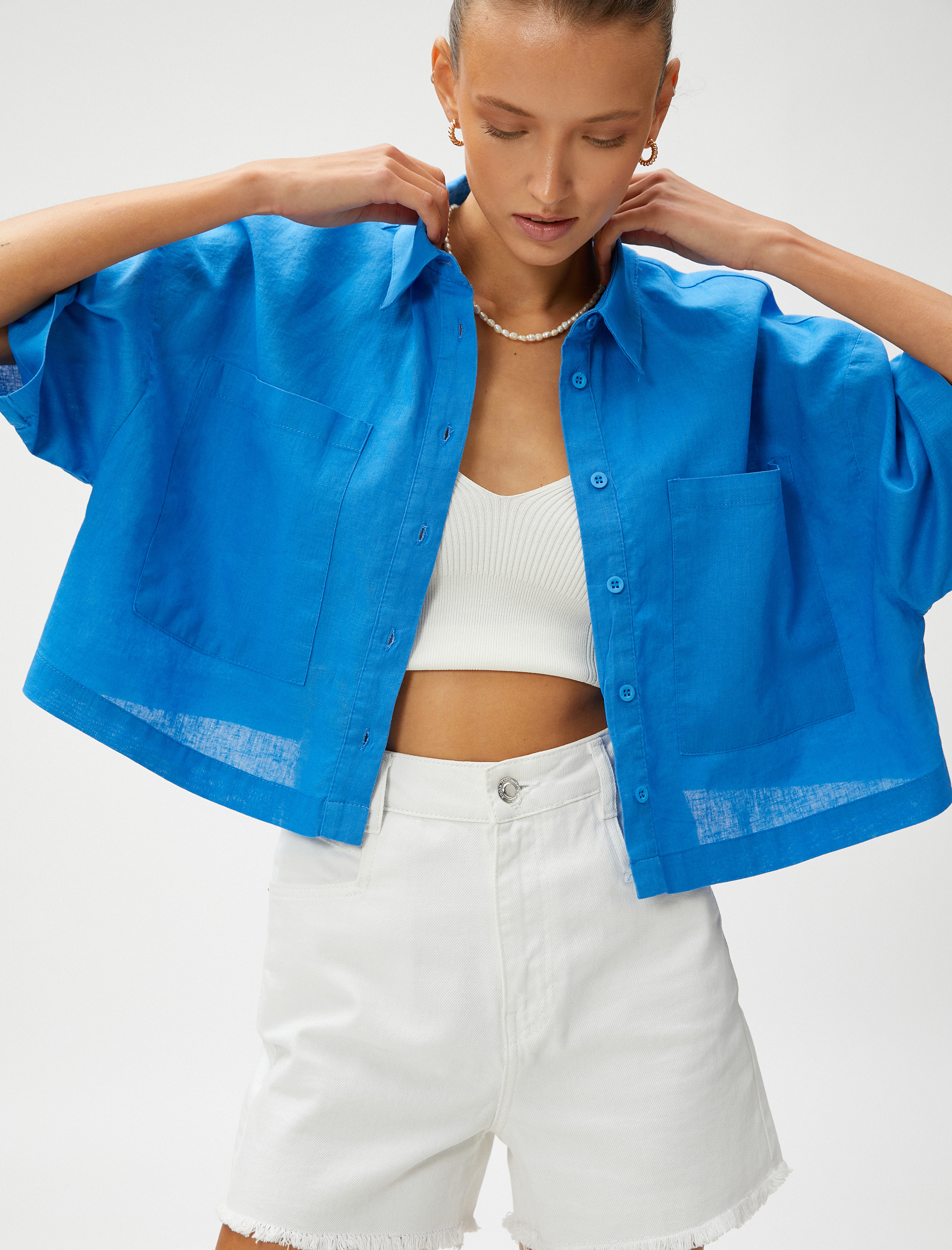   Keten Karışımlı Crop Oversize Gömlek