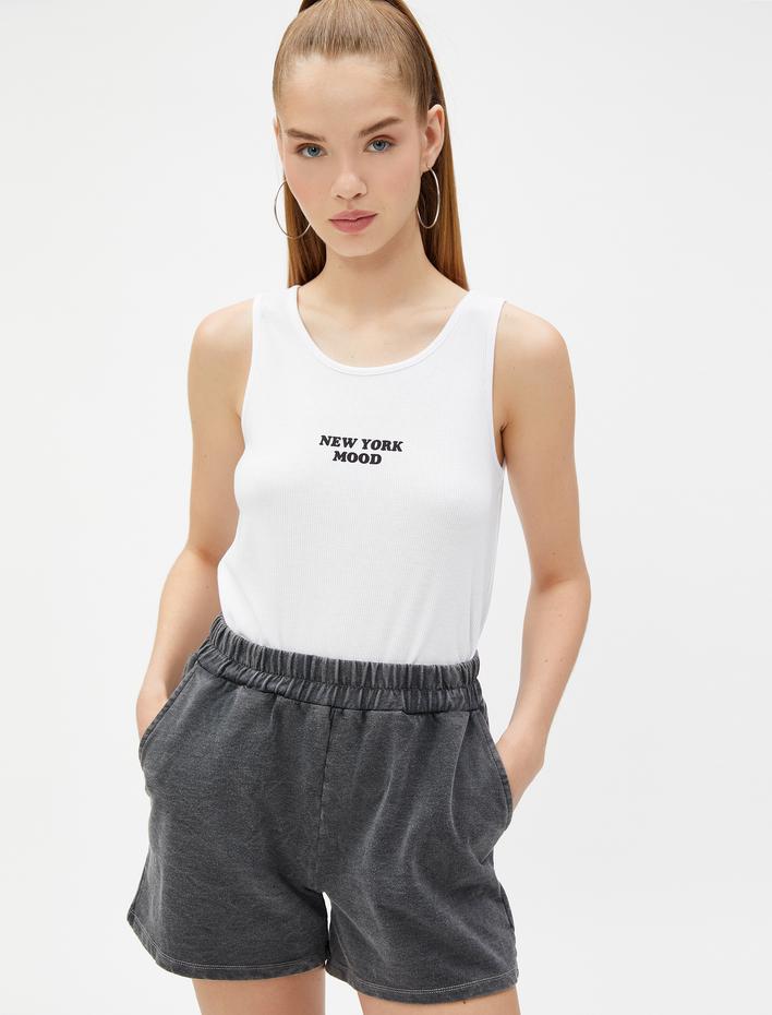  Baskılı Fitilli Atlet U Yaka Viskon Karışımlı