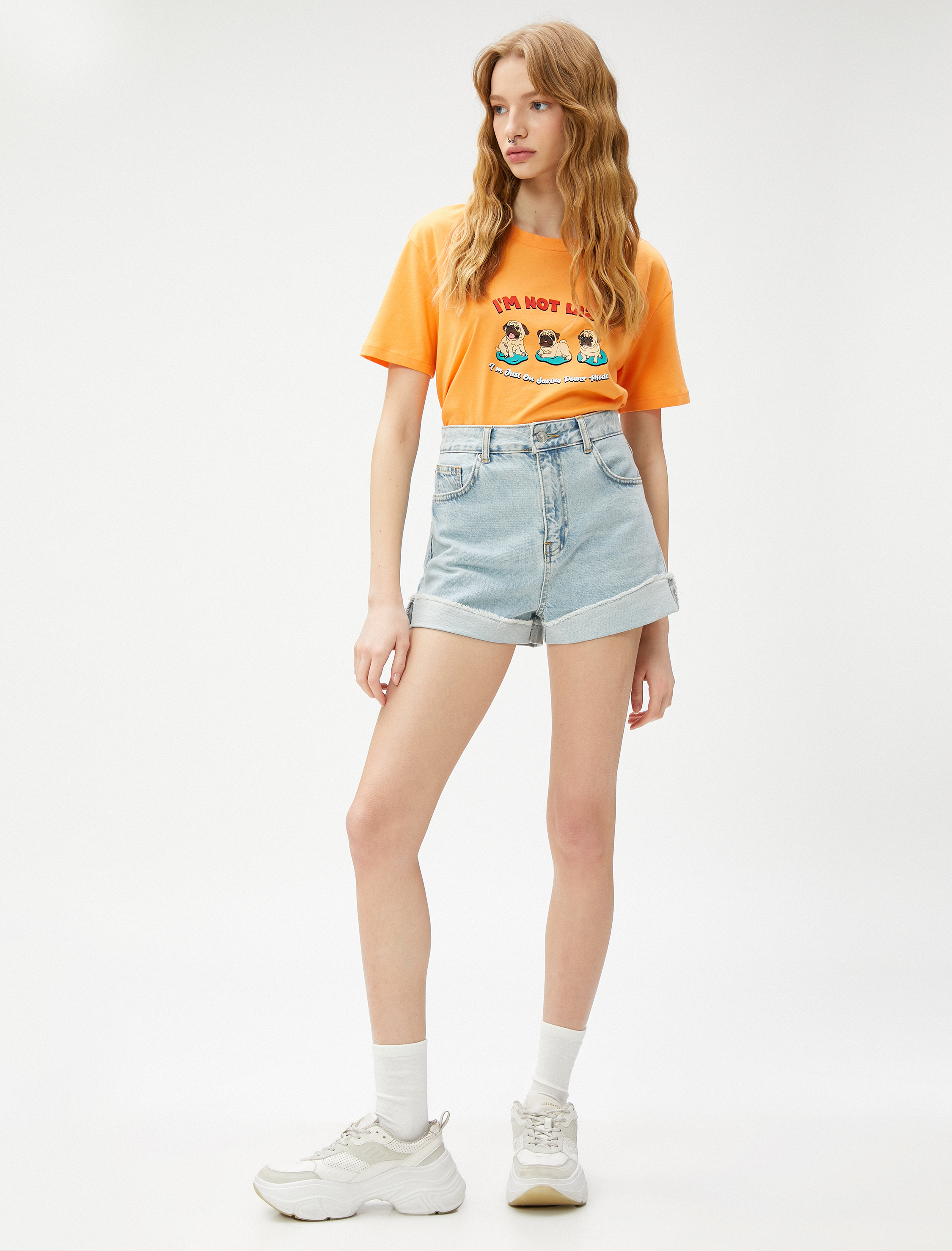   Baskılı Tişört Bisiklet Yaka Kısa Kollu Pamuklu