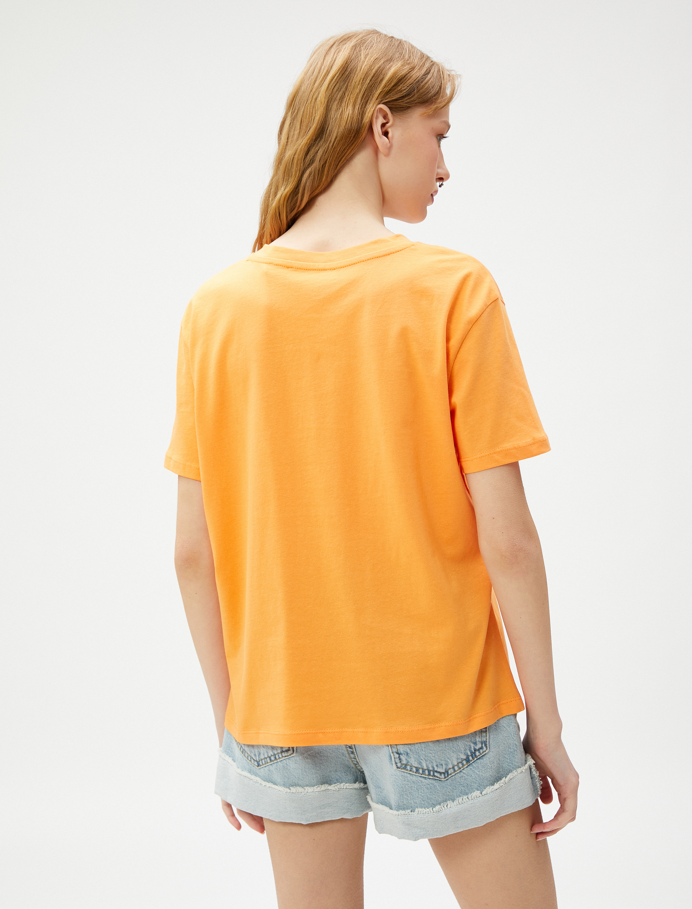   Baskılı Tişört Bisiklet Yaka Kısa Kollu Pamuklu