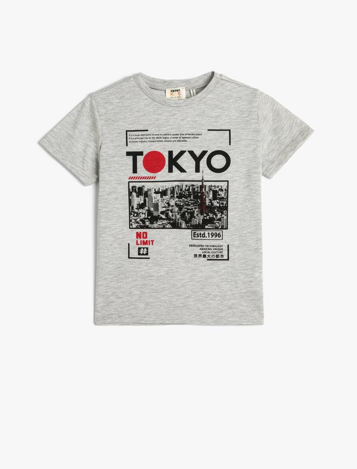 Erkek Çocuk Tişört Kısa Kollu Bisiklet Yaka Tokyo Baskılı Pamuklu