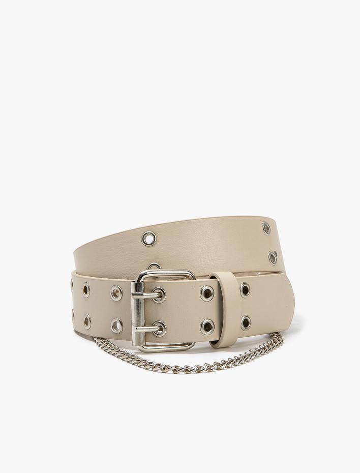 Kadın Kemer Suni Deri Kuşgözü Zincir Detaylı