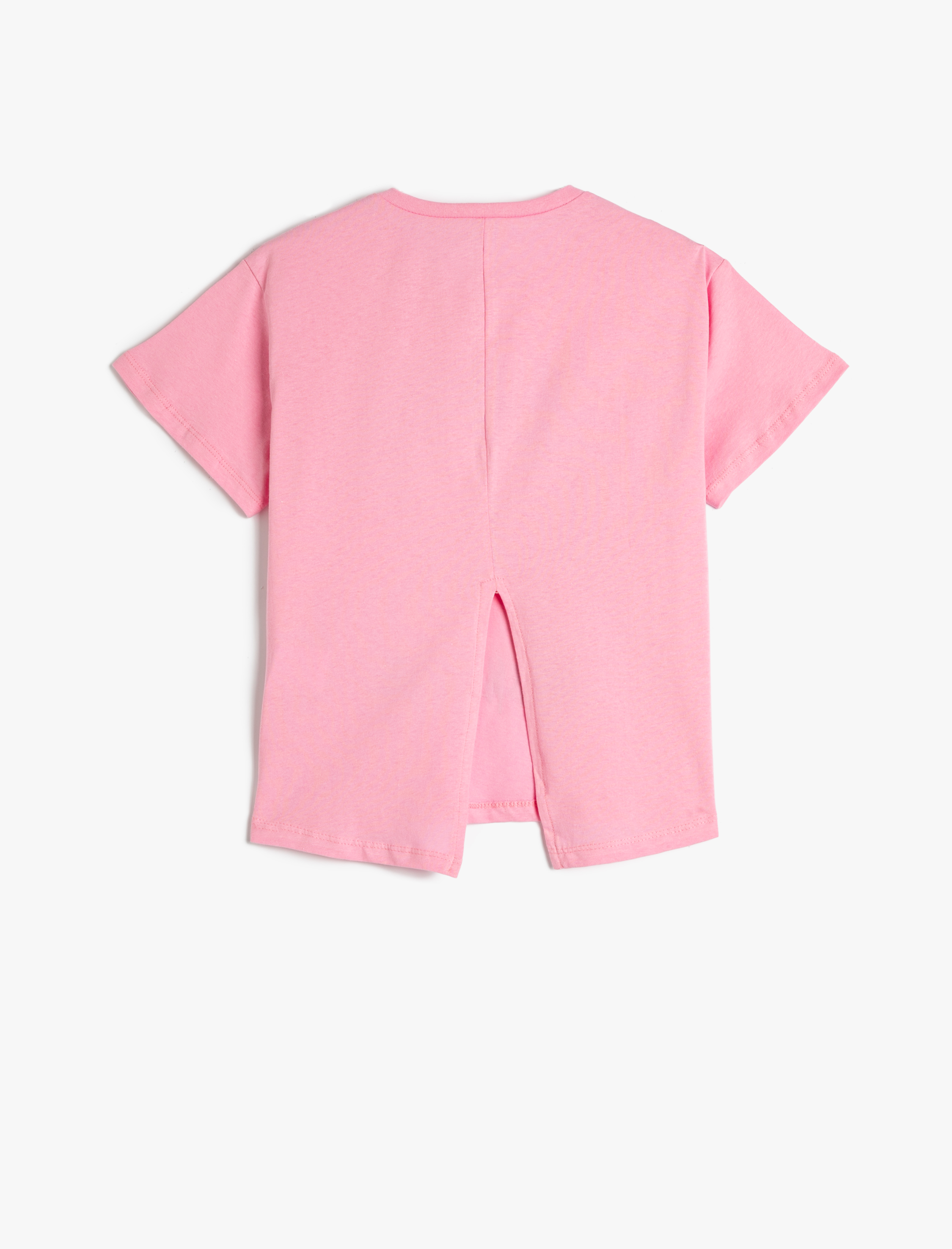  Kız Çocuk Tişört Anime Baskılı Arkası Yırtmaç Detaylı Kısa Kollu Bisiklet Yaka