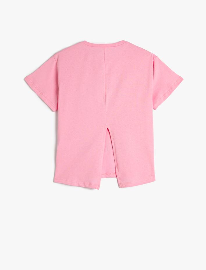 Kız Çocuk Tişört Anime Baskılı Arkası Yırtmaç Detaylı Kısa Kollu Bisiklet Yaka