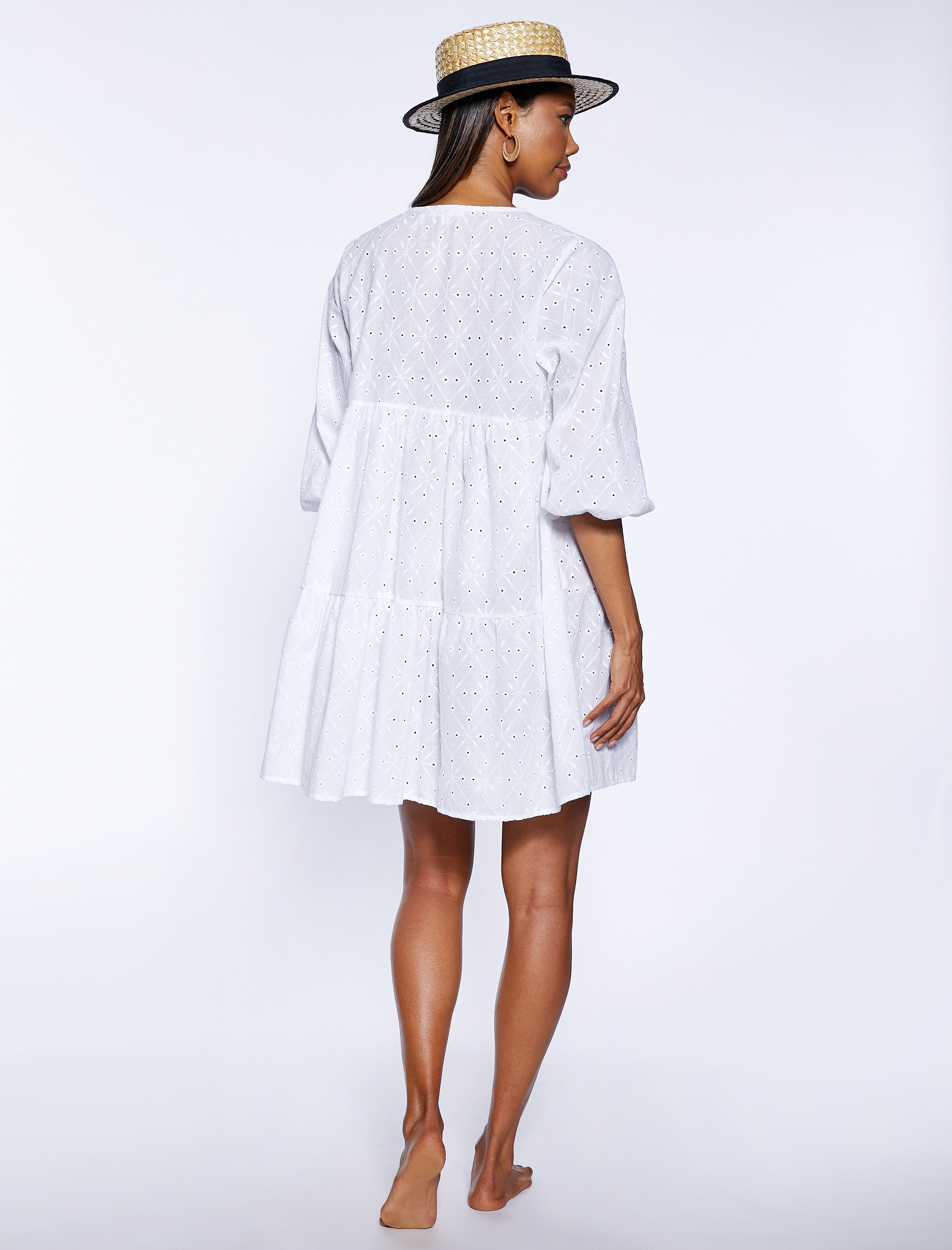   Mini Plaj Elbisesi Fisto Balon Kolu V Yaka