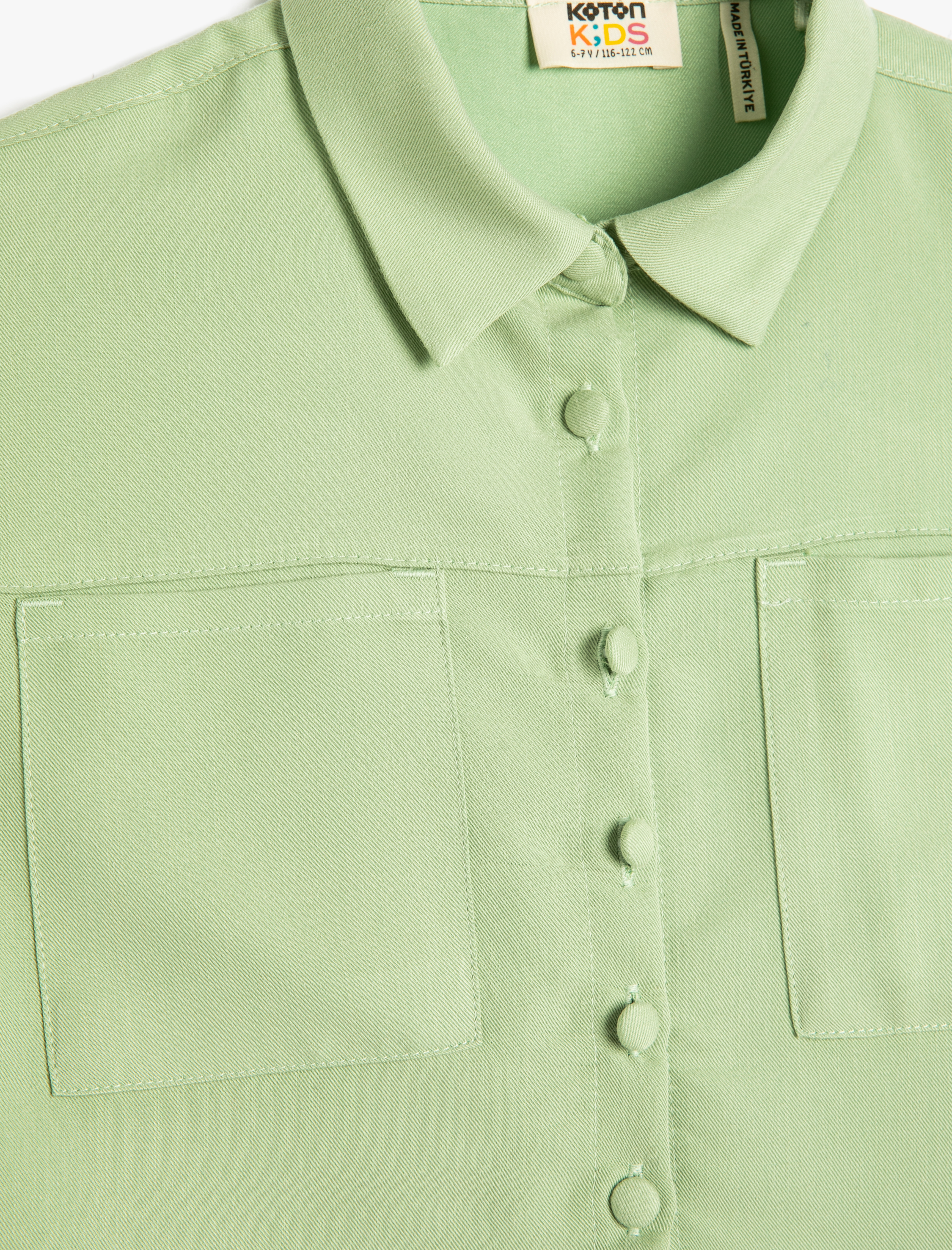 Kız Çocuk Crop Gömlek Önden Bağlama Detaylı Kısa Kollu Cepli Modal Kumaş