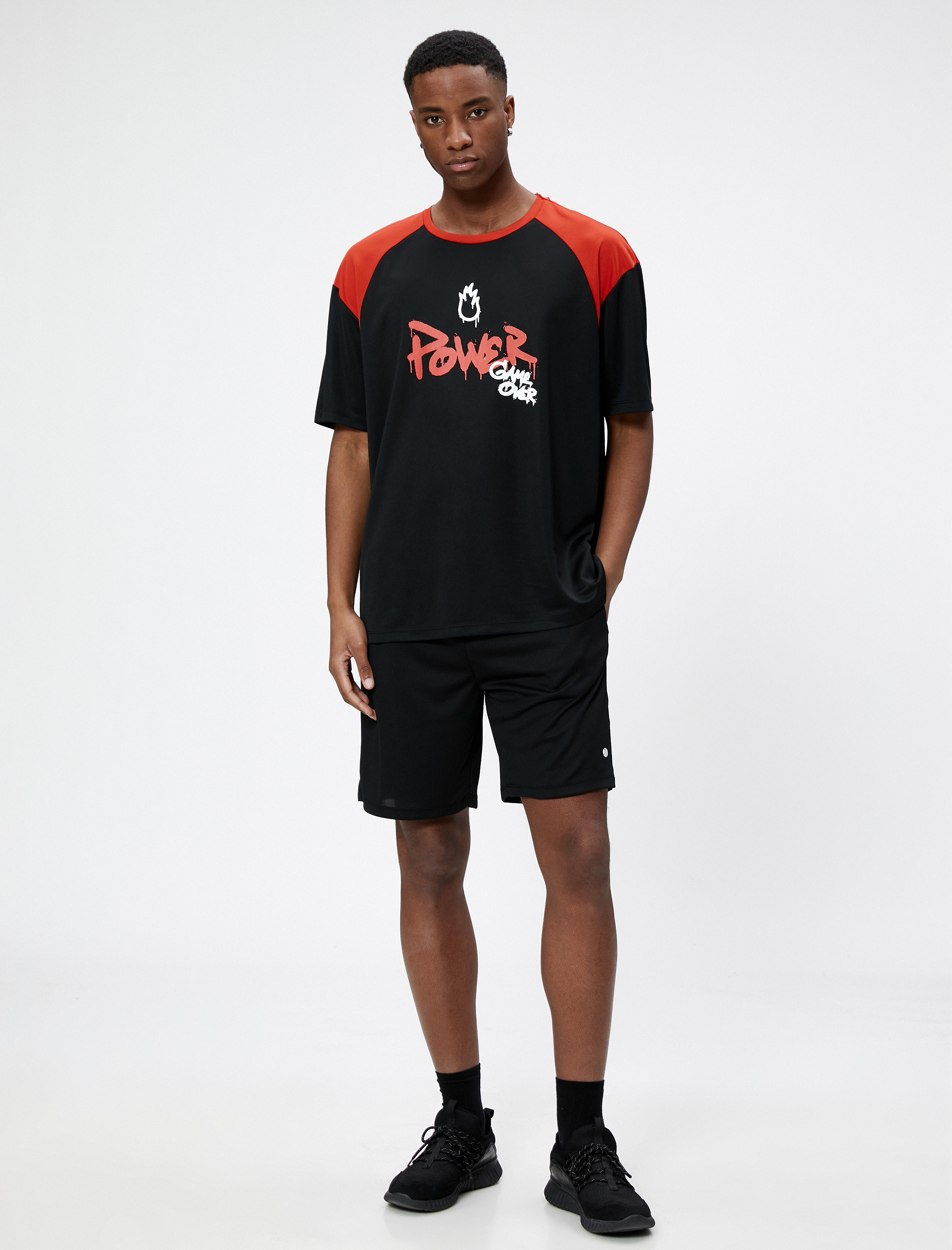   Spor Oversize Tişört Slogan Baskılı Bisiklet Yaka Yarım Kollu