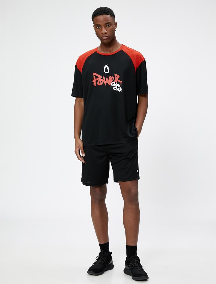  Spor Oversize Tişört Slogan Baskılı Bisiklet Yaka Yarım Kollu