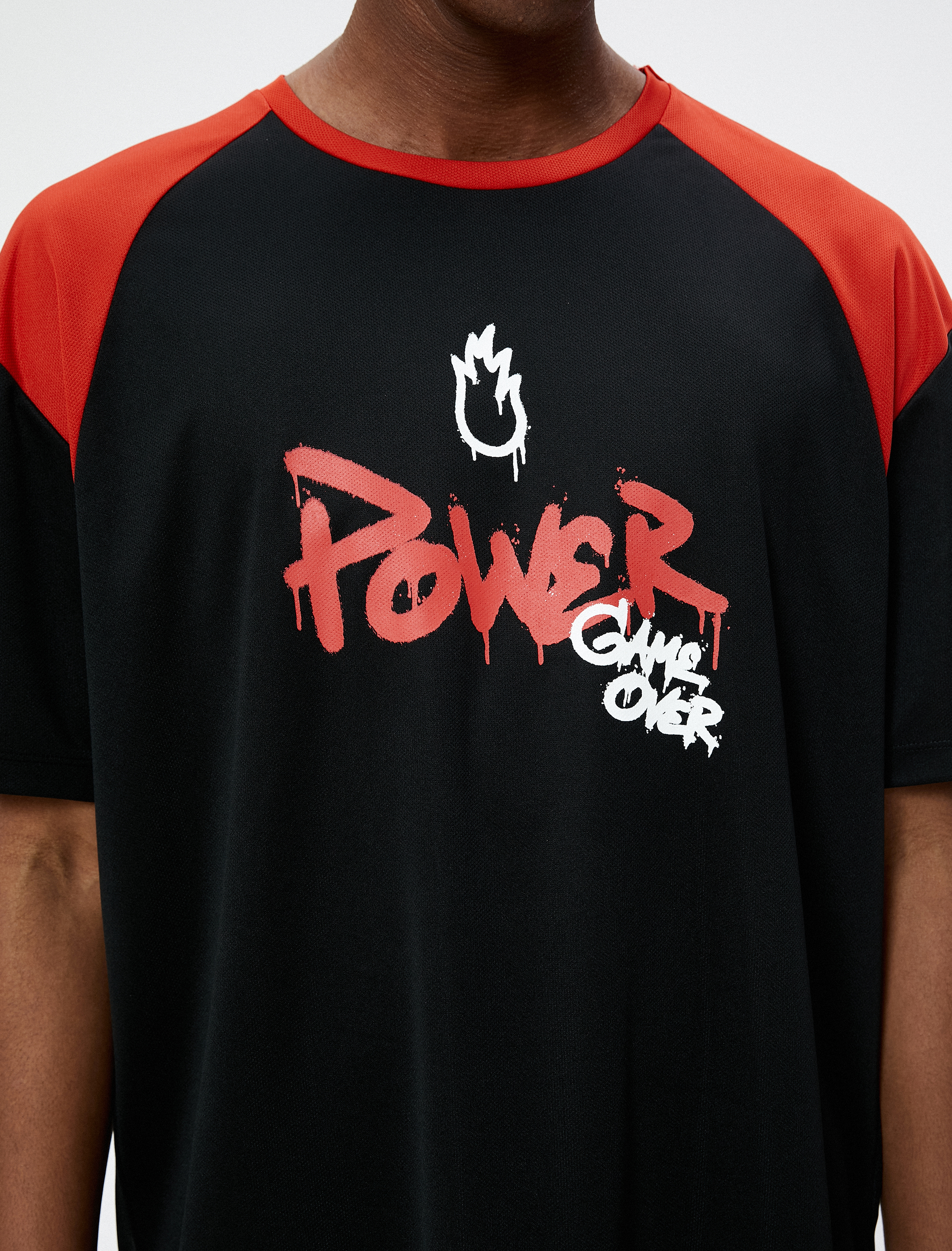   Spor Oversize Tişört Slogan Baskılı Bisiklet Yaka Yarım Kollu