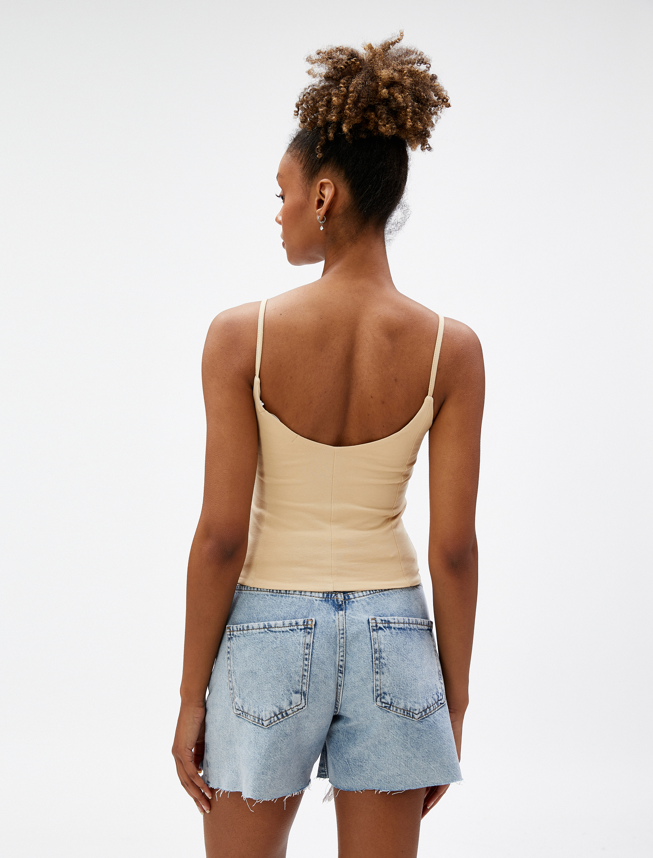   Crop Atlet İnce Askılı U Yaka Nervürlü