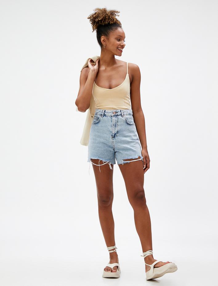  Crop Atlet İnce Askılı U Yaka Nervürlü