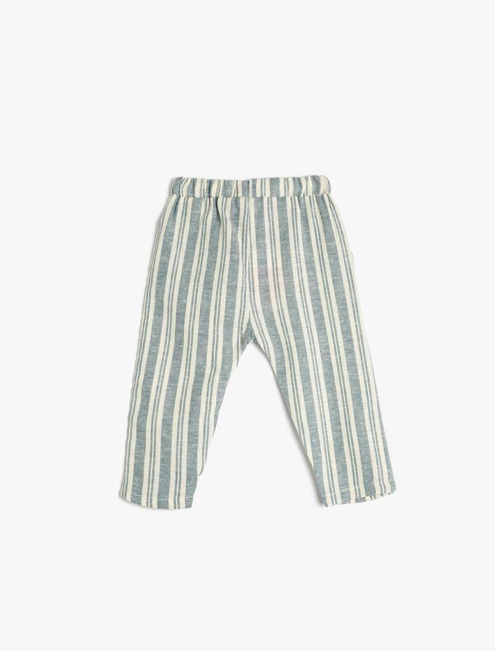 Erkek Bebek Keten Pantolon Beli Bağlamalı Cepli