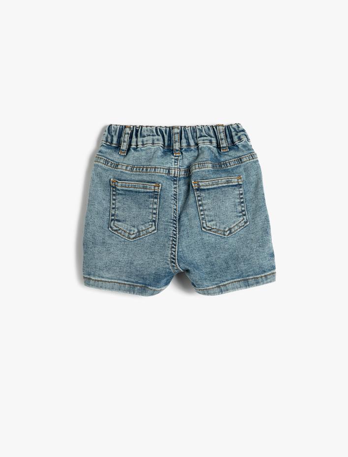 Kız Bebek Kot Şort Cepli Beli Lastikli Pamuklu