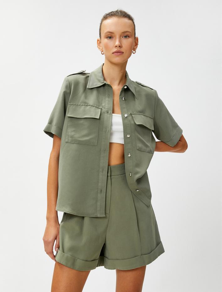  Kısa Kollu Gömlek Apolet Detaylı Modal Karışımlı