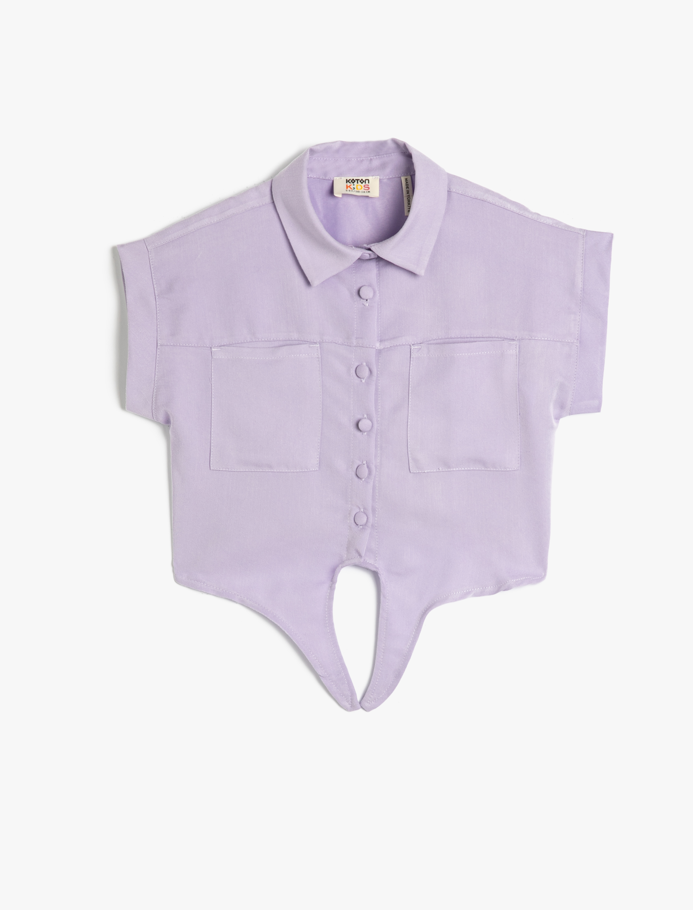  Kız Çocuk Crop Gömlek Önden Bağlama Detaylı Kısa Kollu Cepli Modal Kumaş